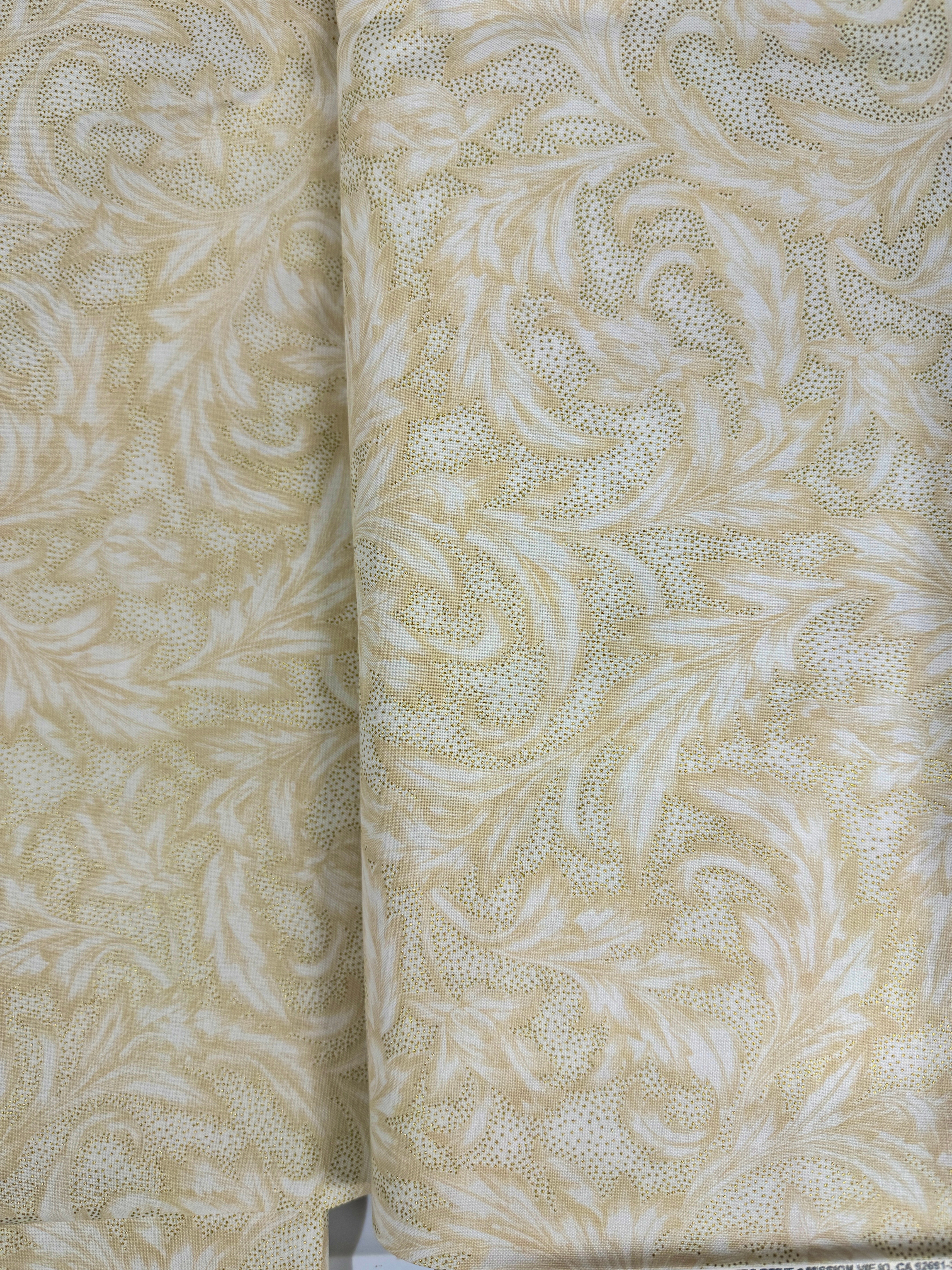 Holiday Wishes - Damask Natural/Gold Metallic Yardage