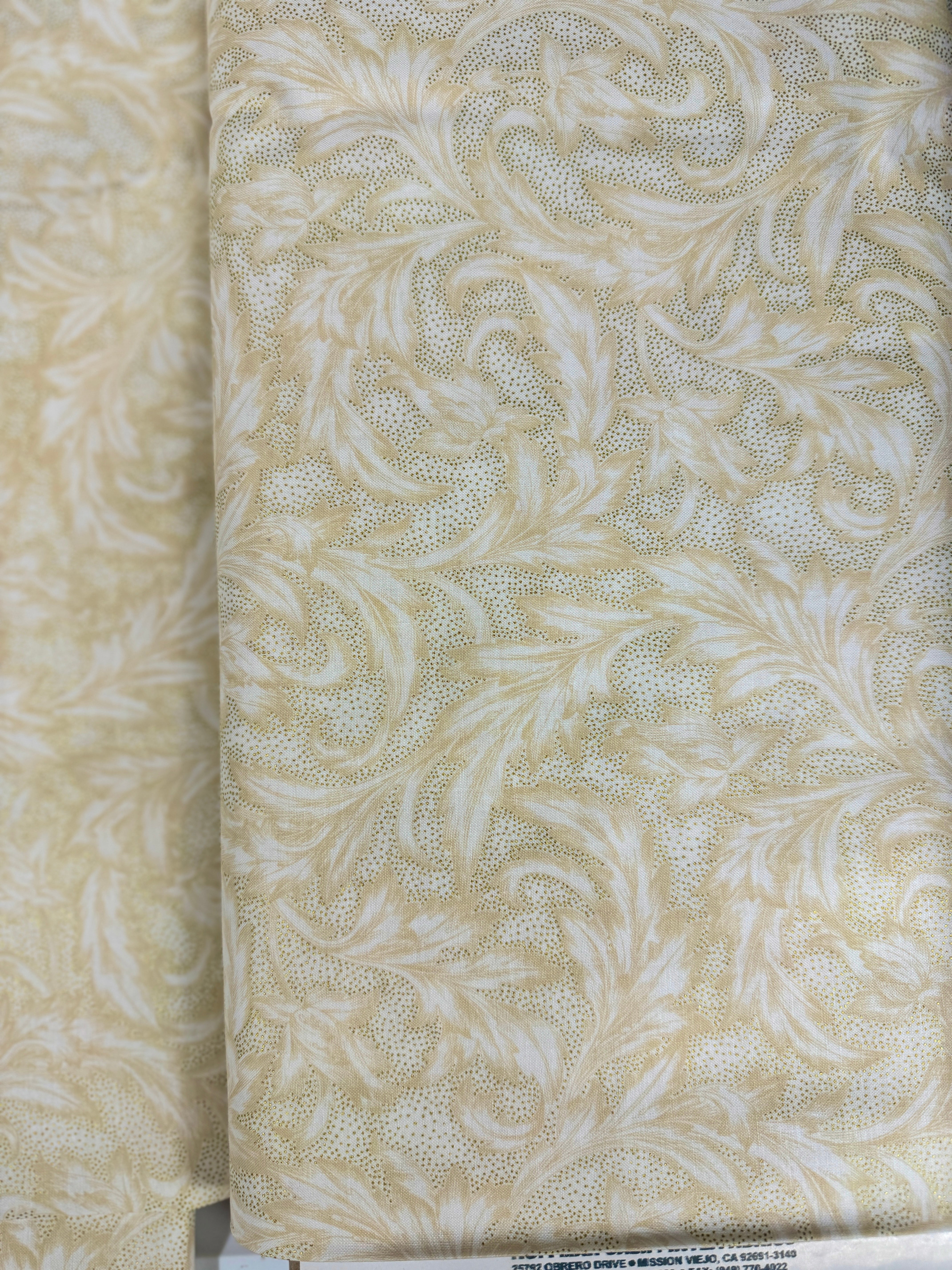 Holiday Wishes - Damask Natural/Gold Metallic Yardage