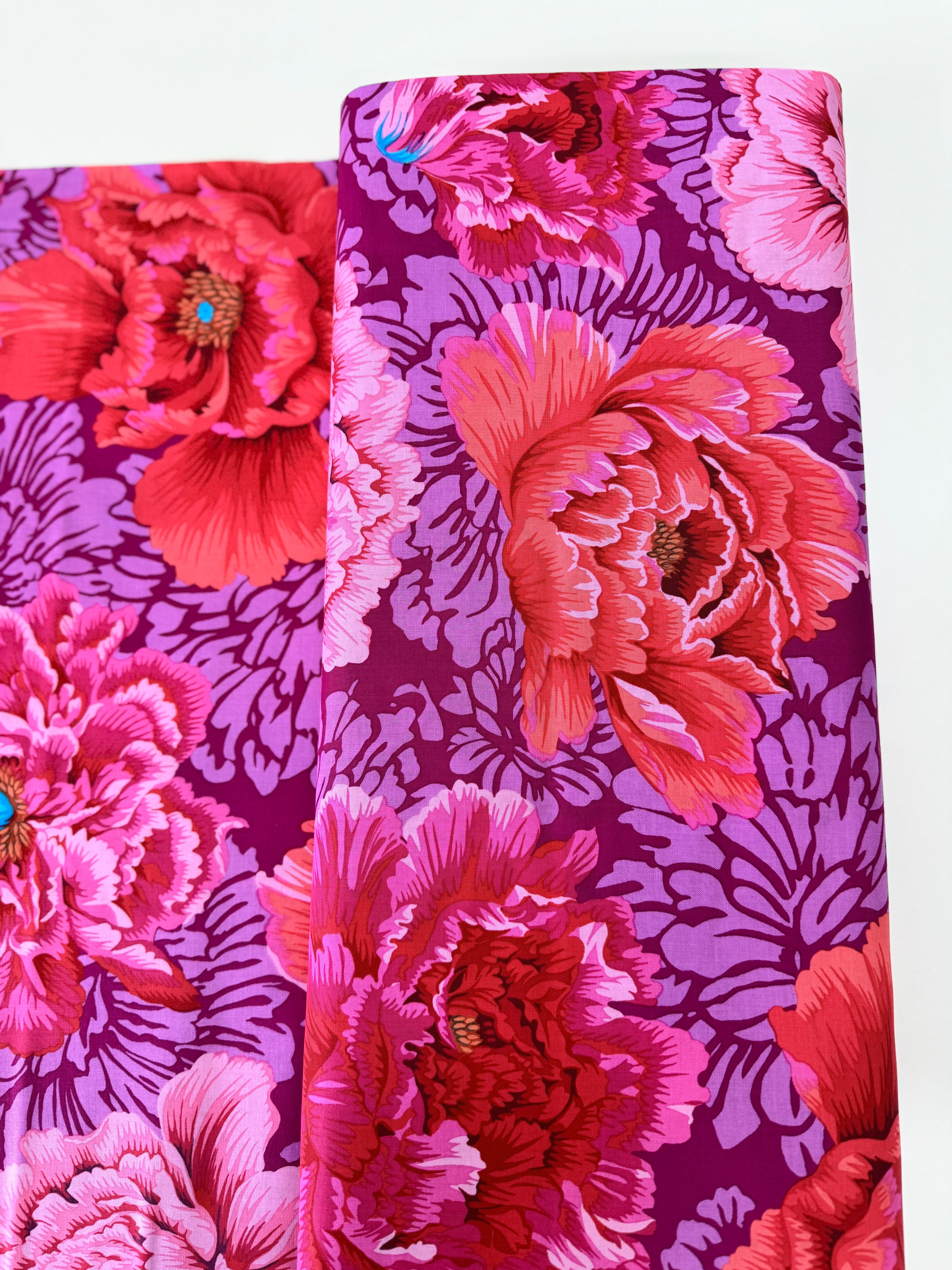 Brocade Peony Hot Fabric – Kaffe Fassett Collective floral print in bold reds and pinks by Philip Jacobs for Free Spirit Fabrics.