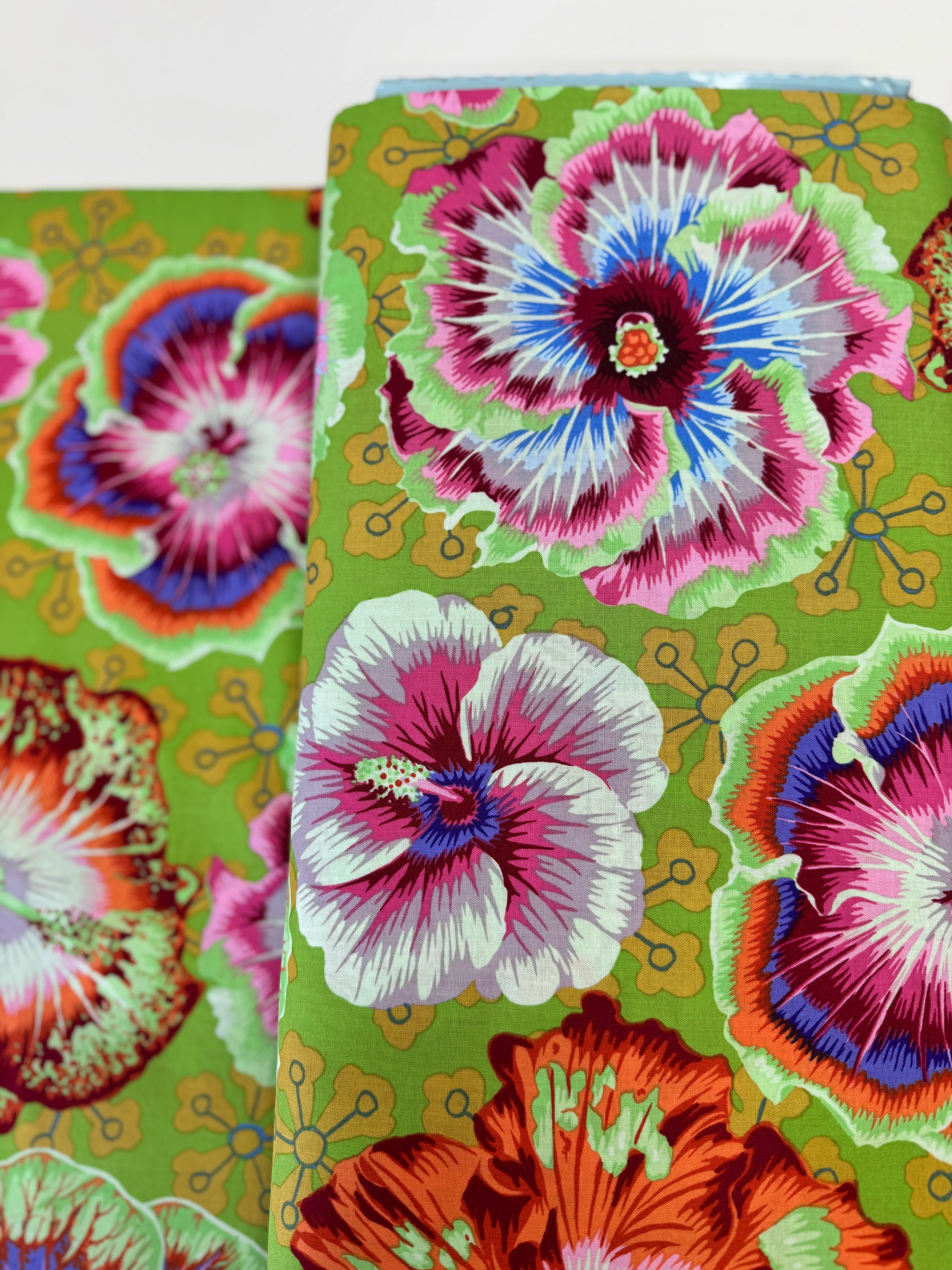 Floating Hibiscus Green fabric by Philip Jacobs – bold green tropical hibiscus floral cotton fabric