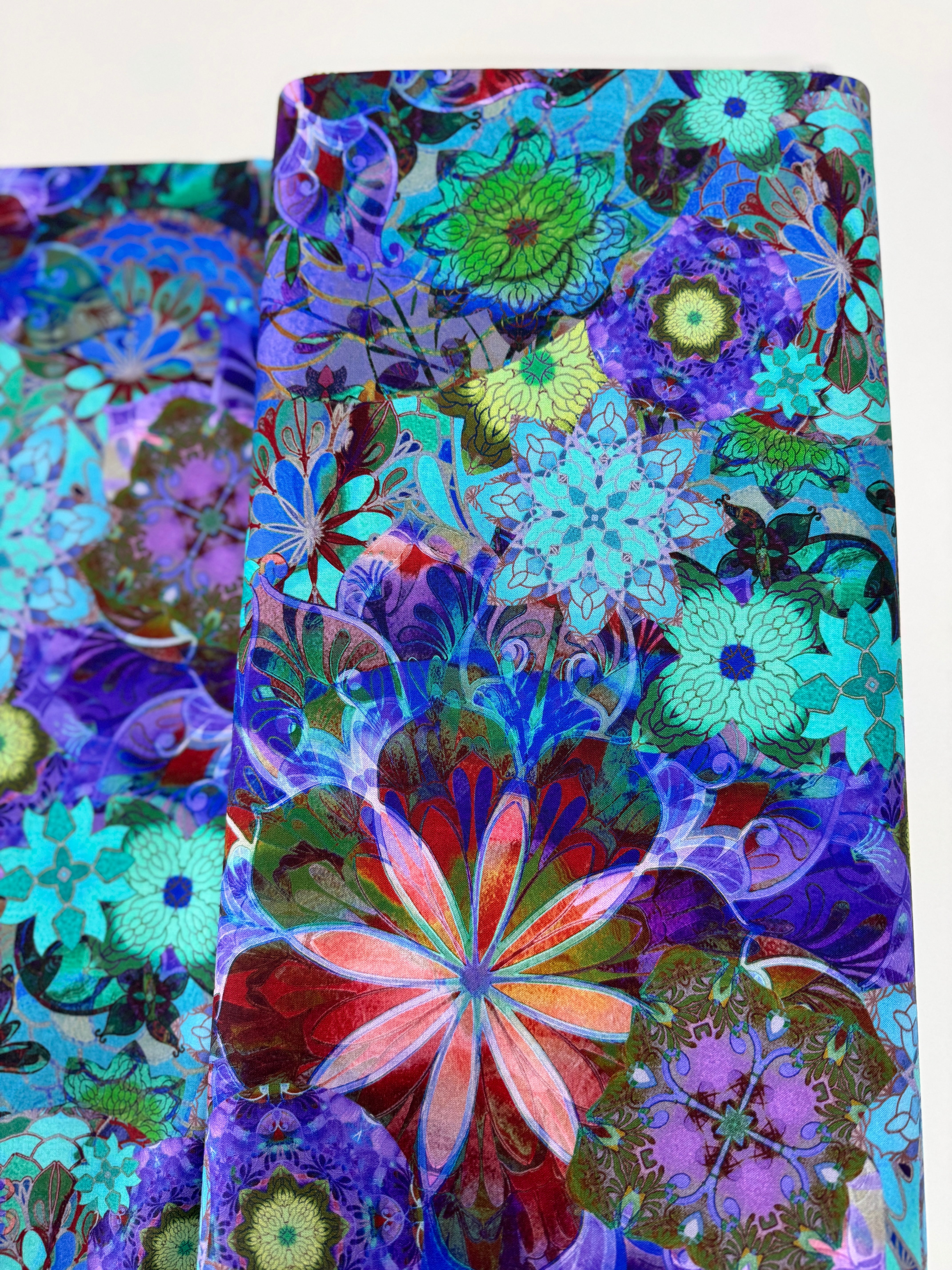 Venice – Florals Jewel Fabric by Christiane Marques for Robert Kaufman, vibrant cotton floral print in jewel tones.