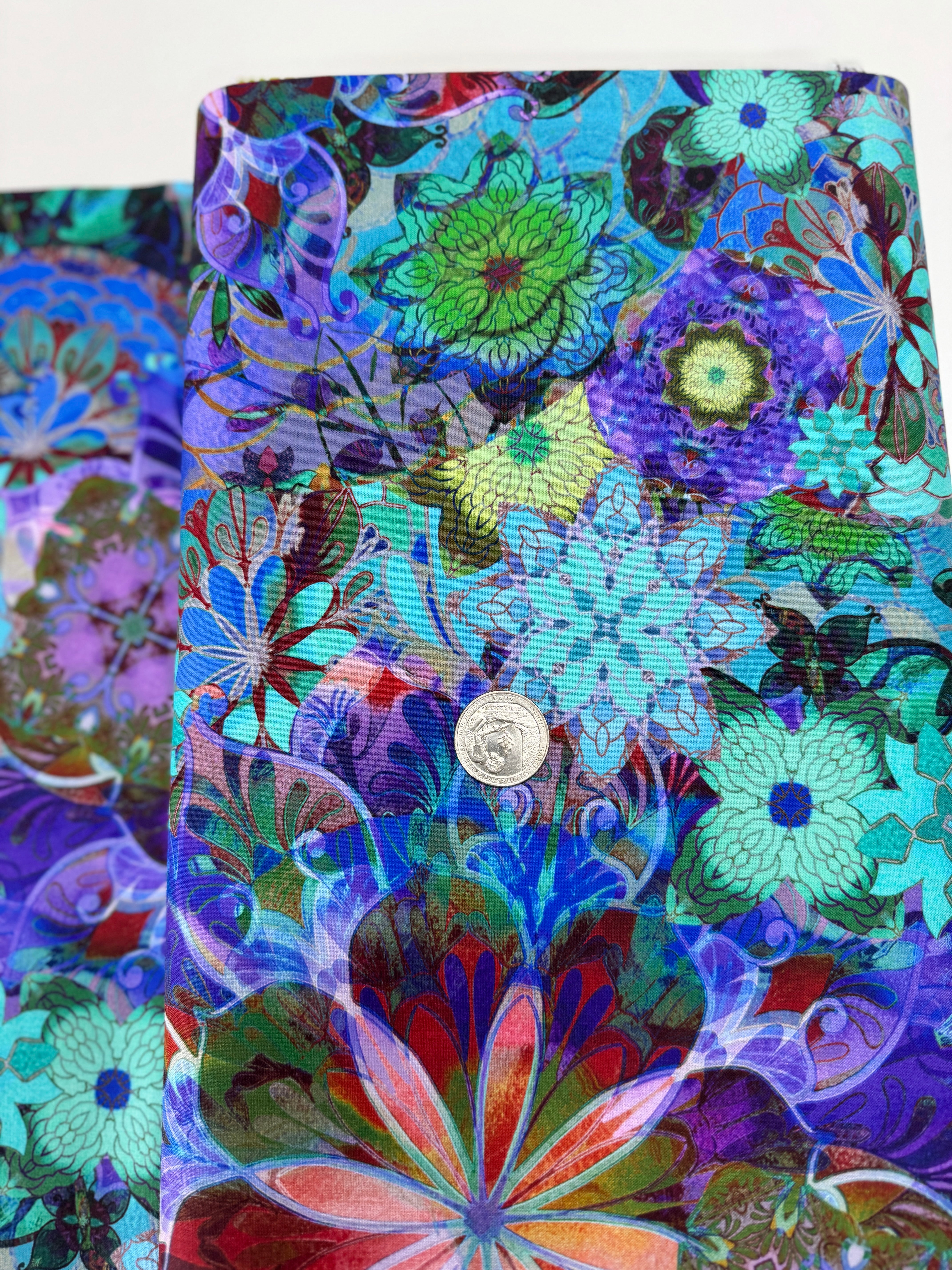 Venice – Florals Jewel Fabric by Christiane Marques for Robert Kaufman, vibrant cotton floral print in jewel tones.
