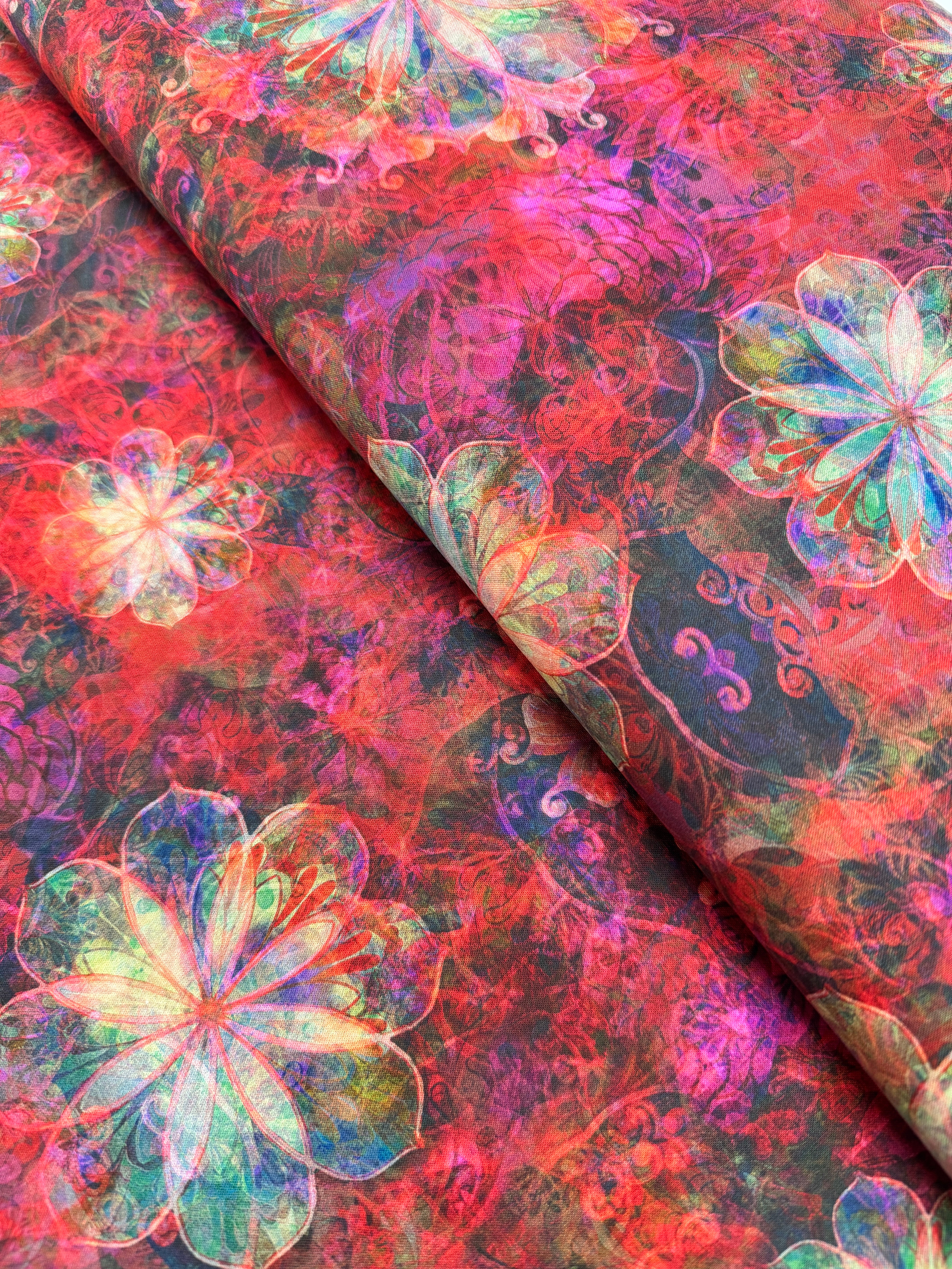 Venice – Florals Red Fabric by Christiane Marques, red and coral painterly floral cotton from Robert Kaufman.