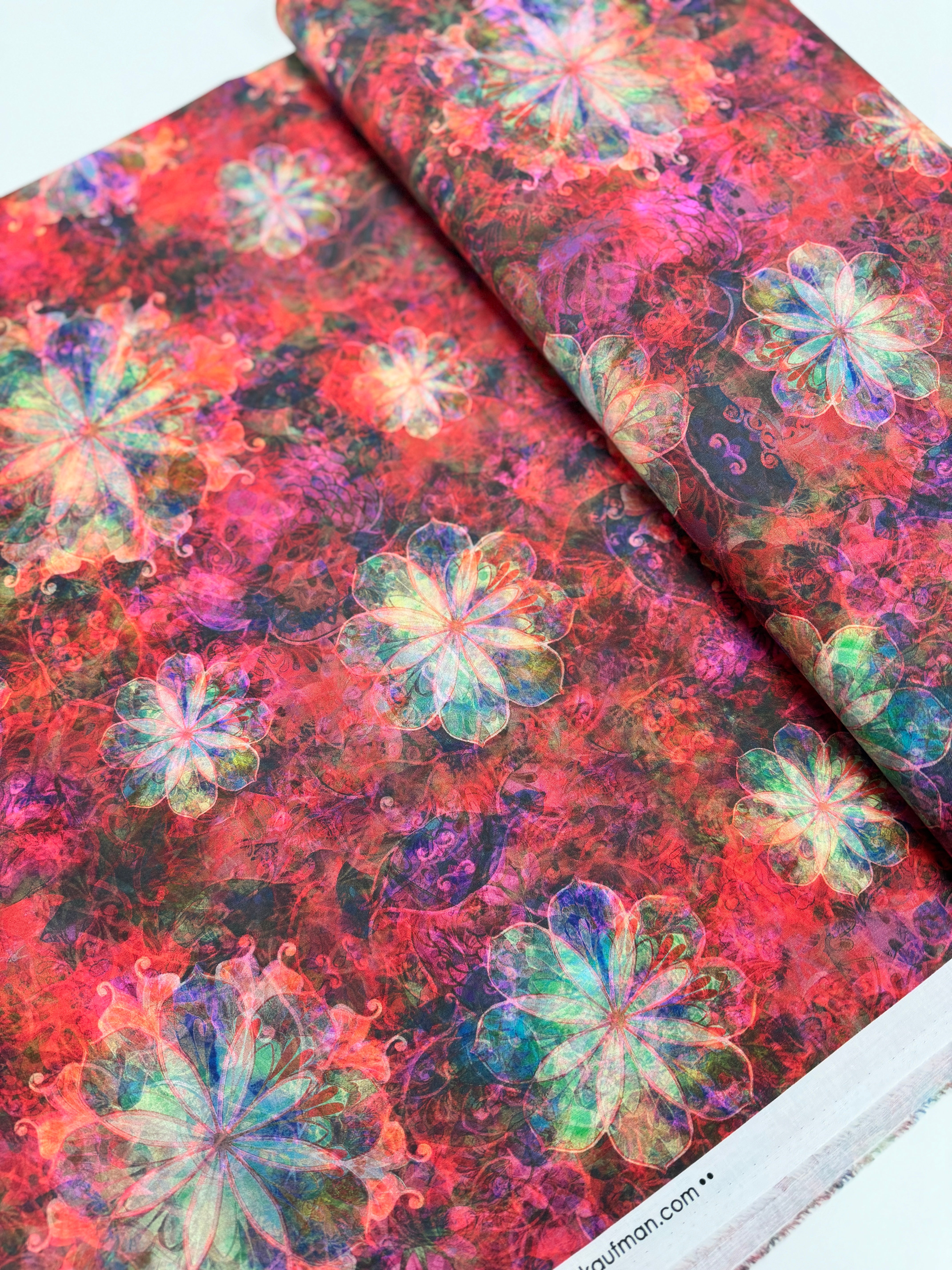 Venice – Florals Red Fabric by Christiane Marques, red and coral painterly floral cotton from Robert Kaufman.