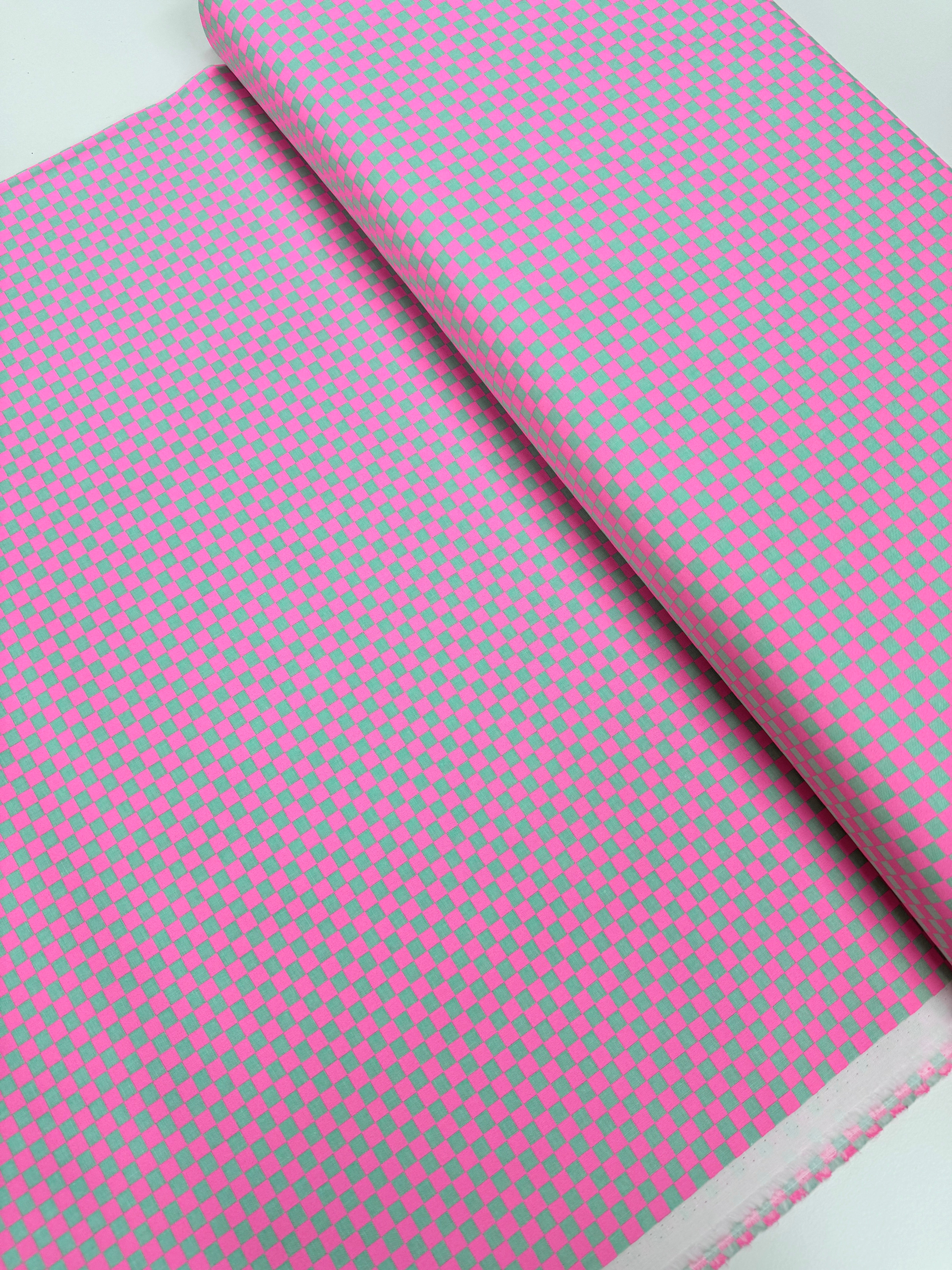 Untamed – Check Please Cosmic Fabric by Tula Pink for Free Spirit. Checkerboard cotton with vivid neon and fluorescent accents.