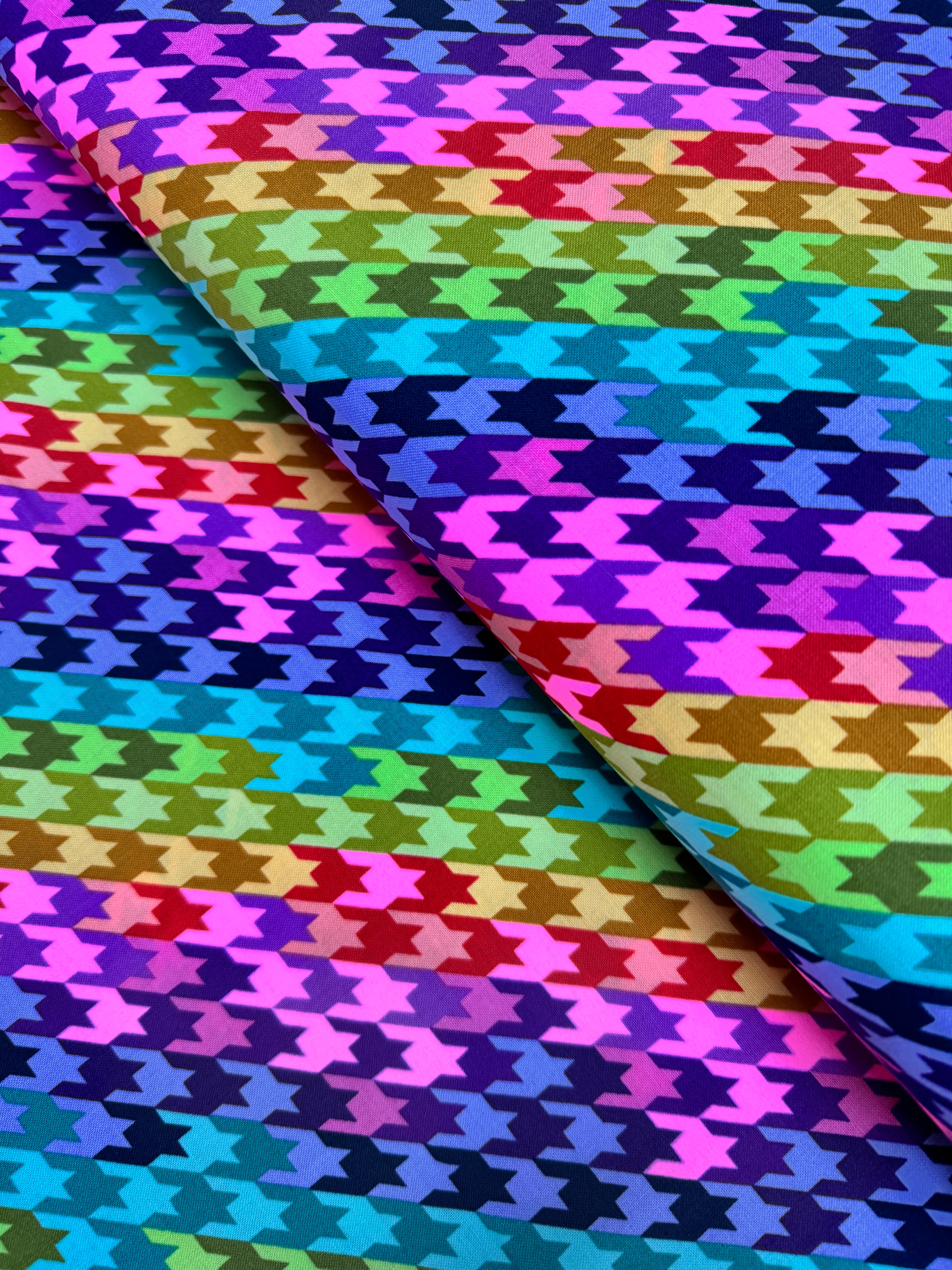 Sweet Tooth Cosmic Fabric by Tula Pink – colorful neon print with candy shapes on 100% cotton for Free Spirit Fabrics.