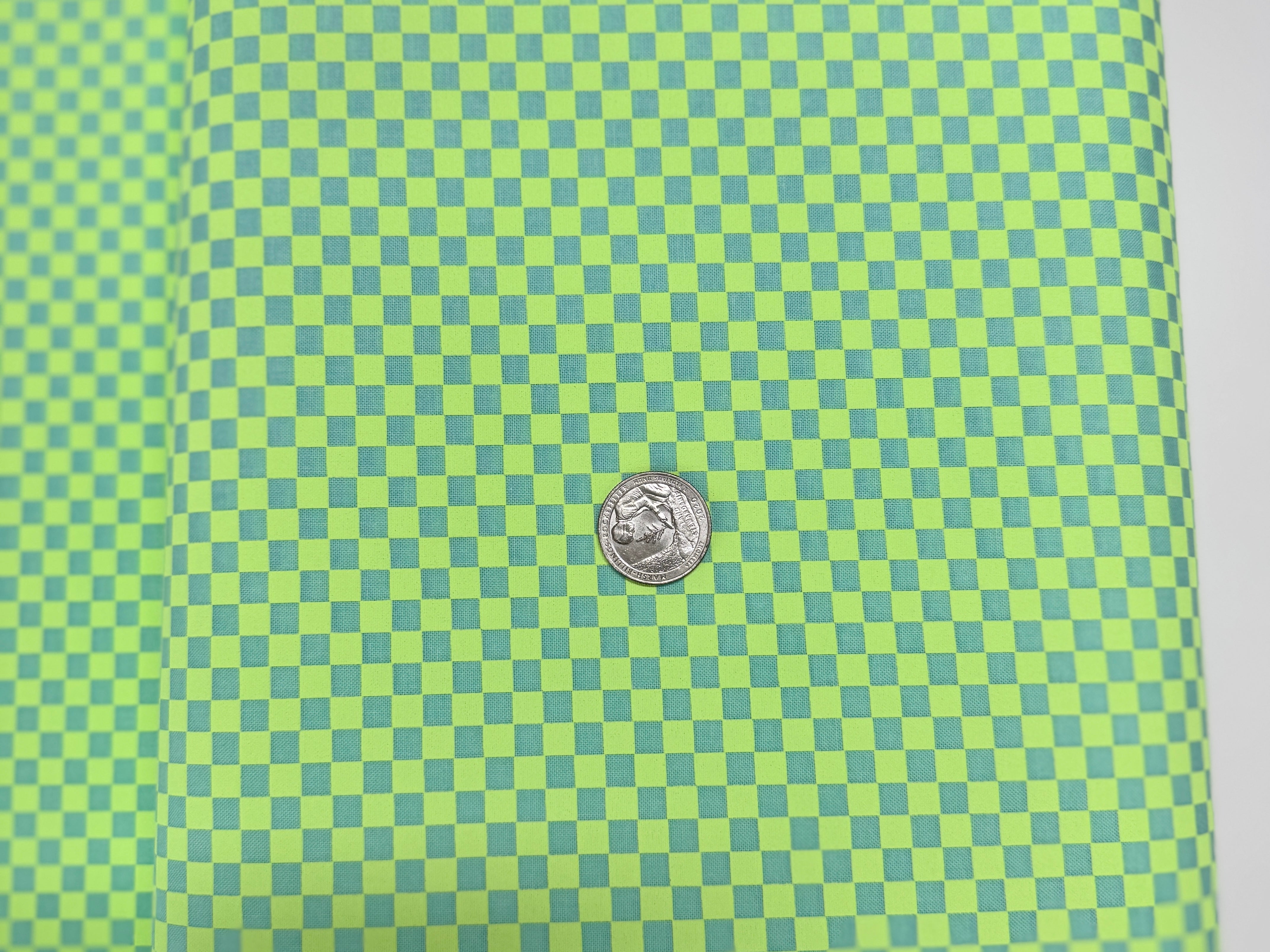 Check Please Moonbeam Fabric by Tula Pink – checkerboard cotton with neon and fluorescent accents for Free Spirit Fabrics.