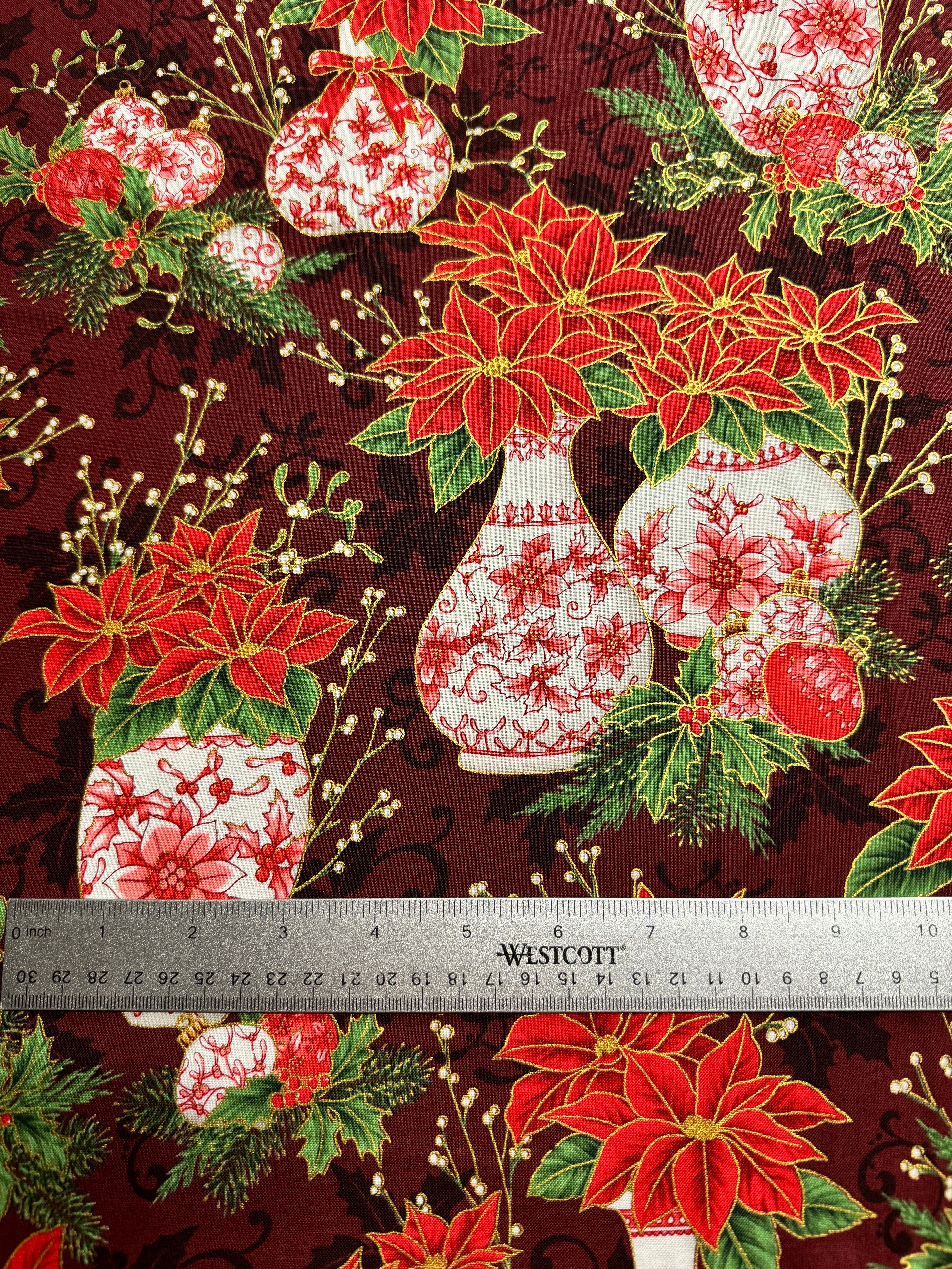Holiday Flourish - Festive Finery - Vases Cranberry Gold Yardage