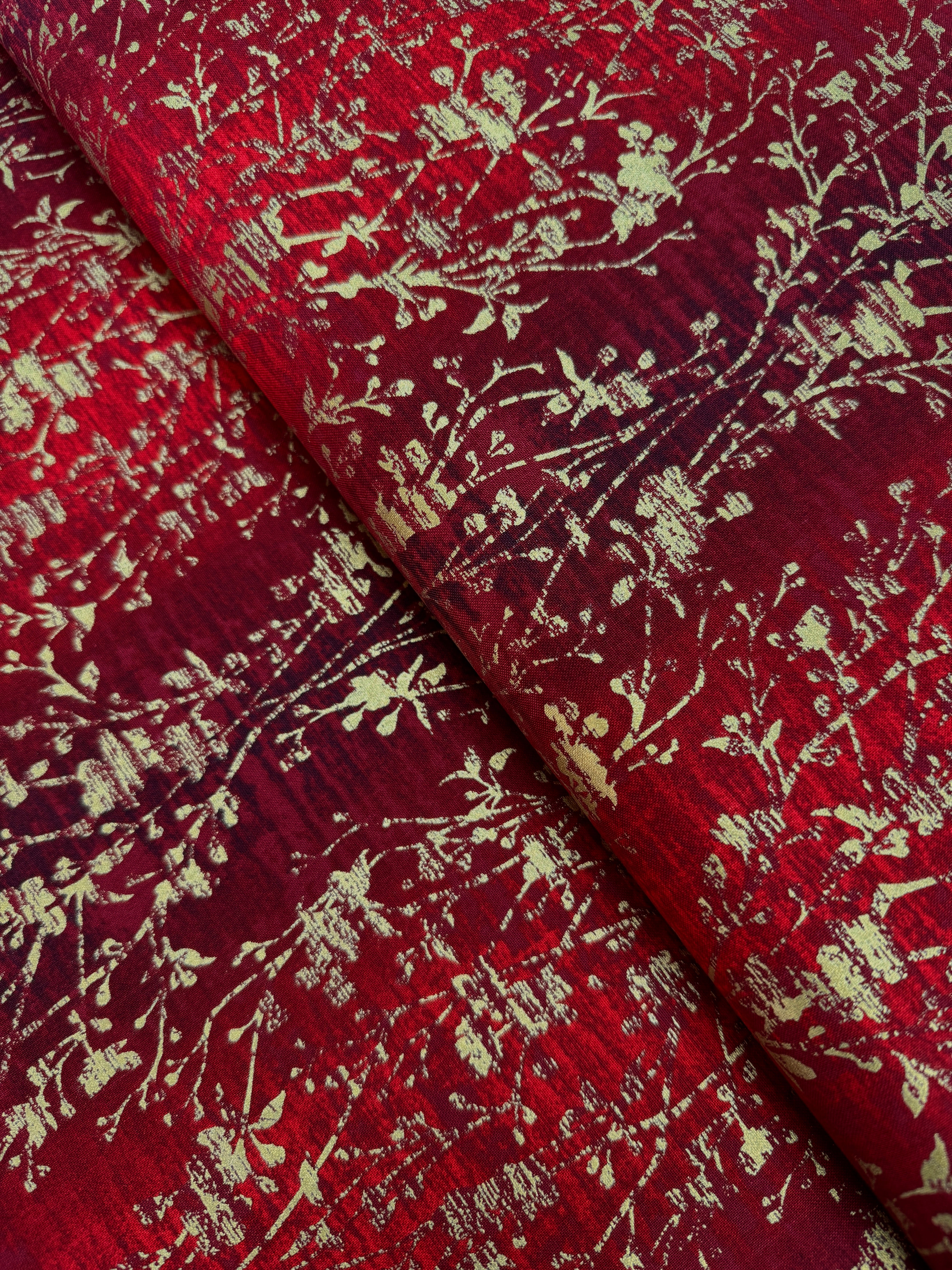 Velvety Vines Red Velvet Metallic Fabric by Flaurie & Finch – Holiday Twinkle red vine print with metallic on cotton.