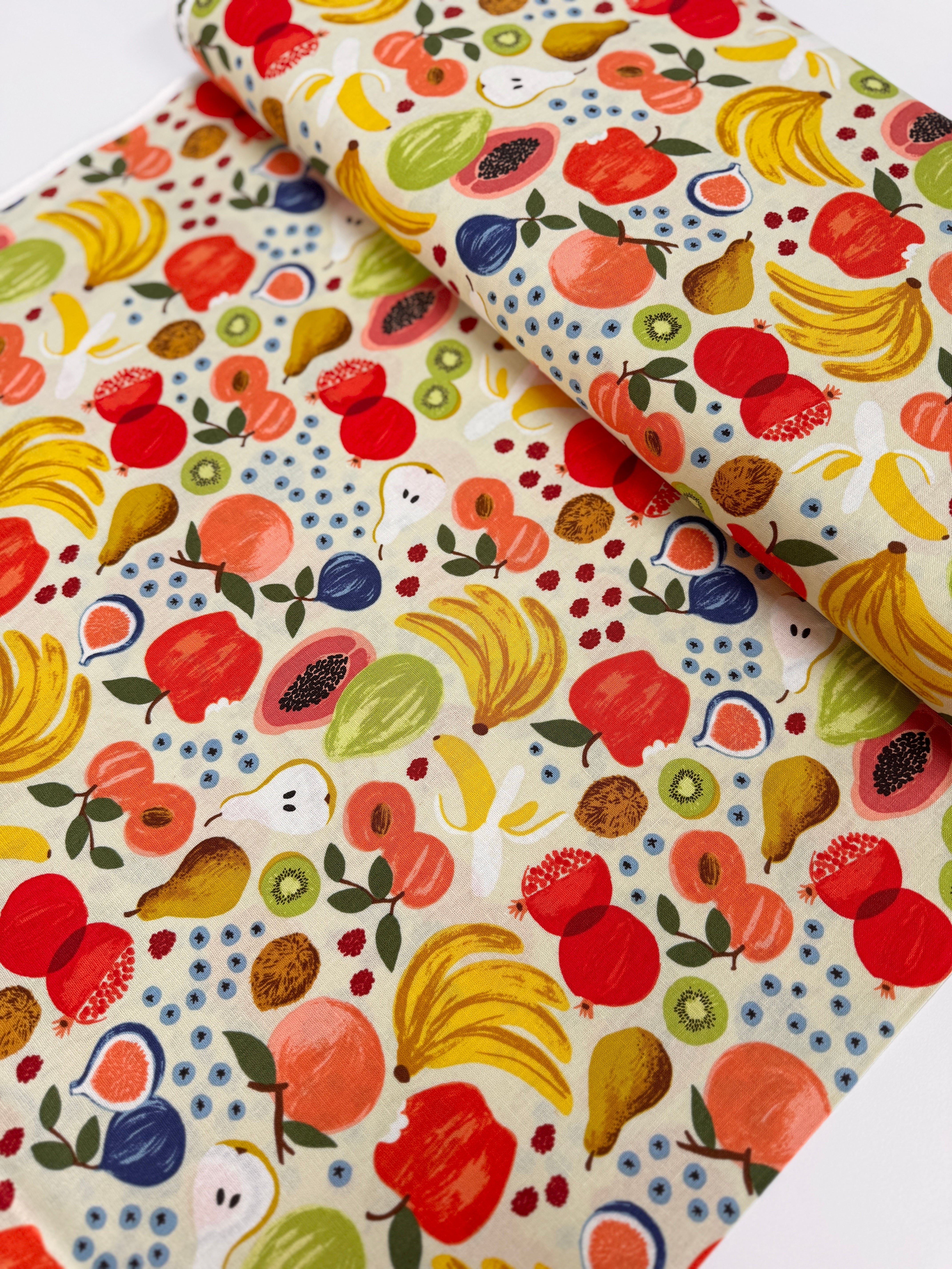 Fruit Stand Cream Canvas Fabric by Rifle Paper Co. – fruit-themed cotton canvas print from the Orchard collection for Cotton + Steel.