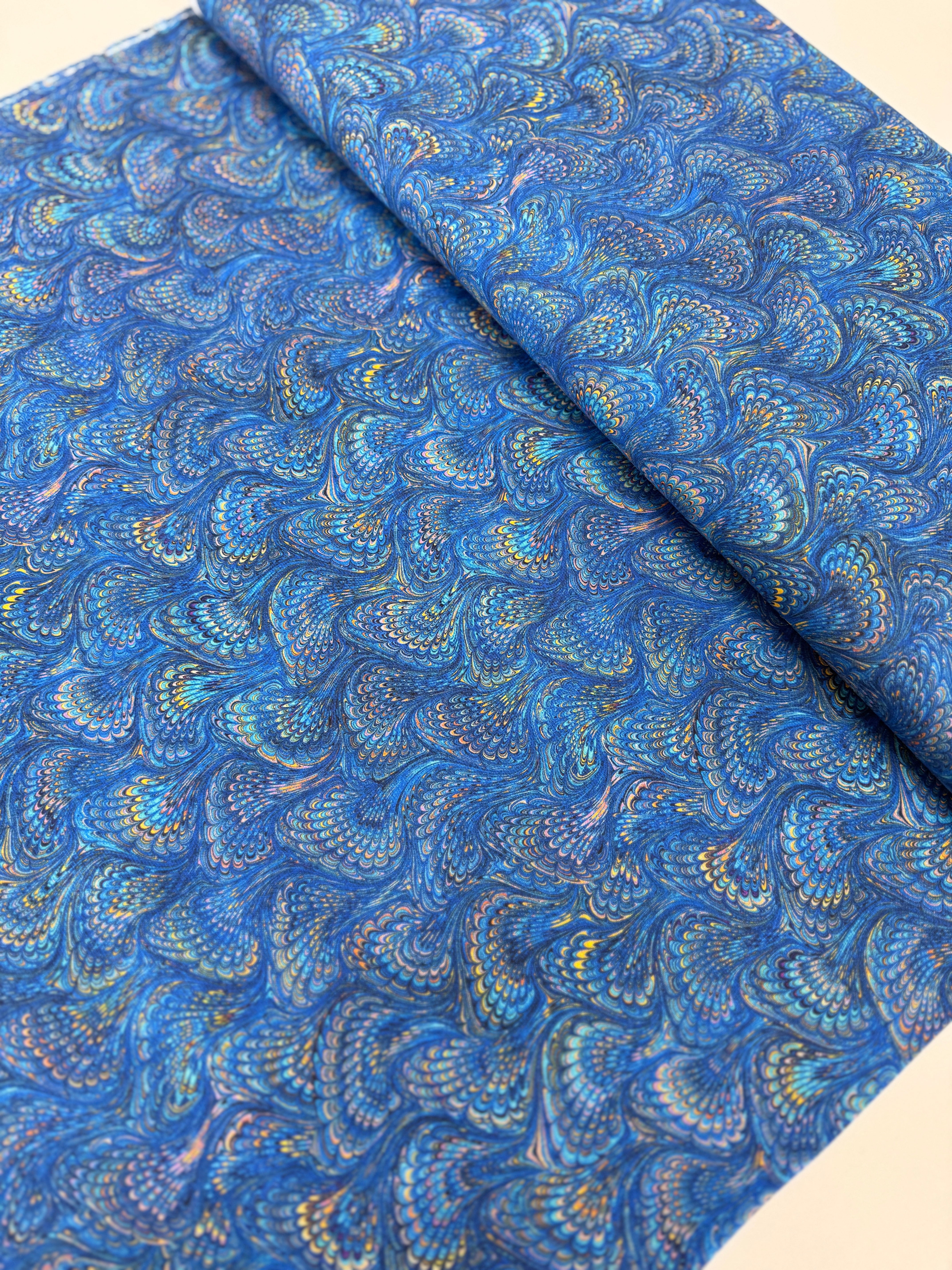Library of Rarities Swirls Indigo fabric by Aimee Stewart – 100% cotton with swirling patterns in rich indigo by Robert Kaufman.