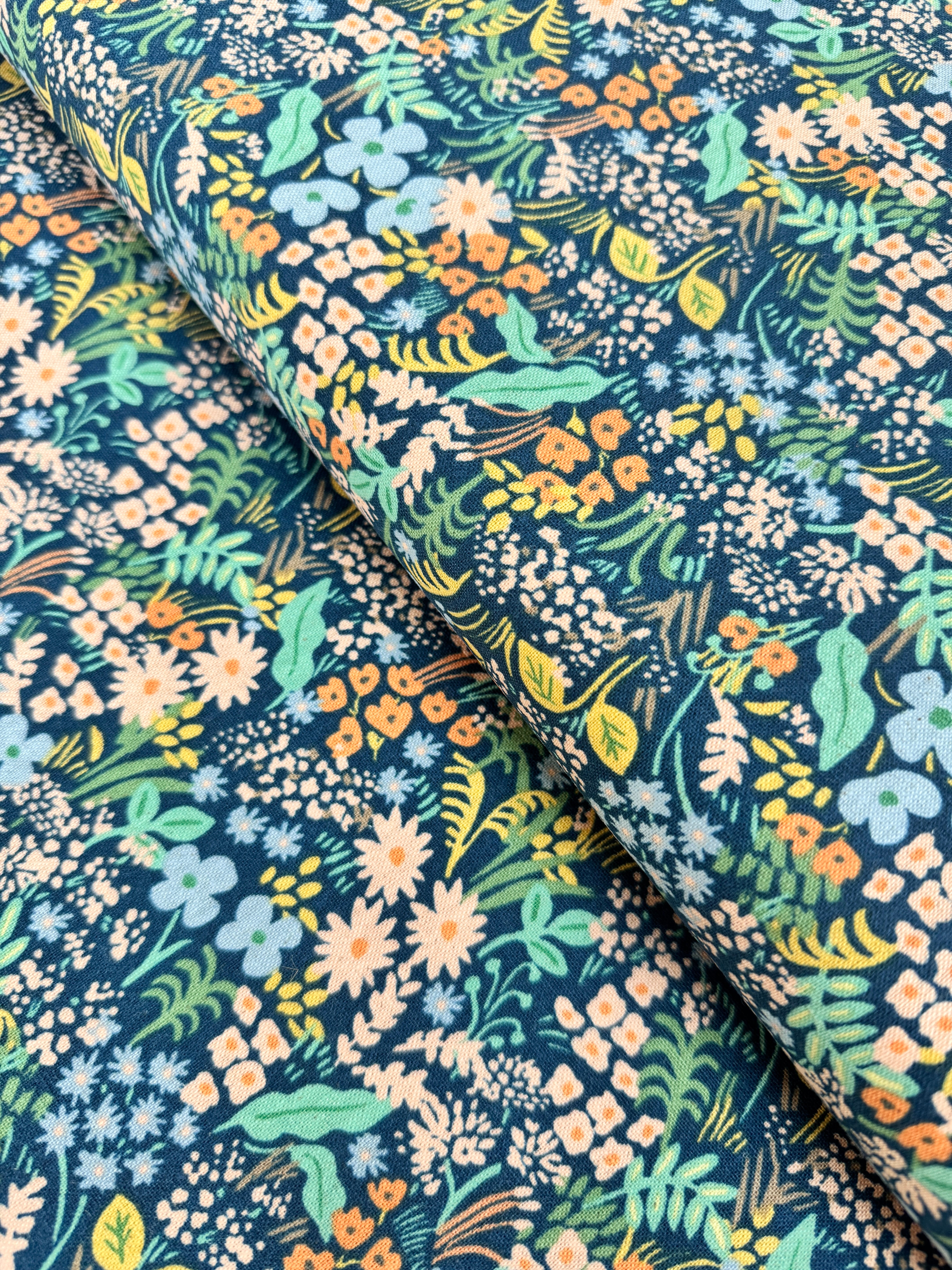 Meadow Blue Canvas Fabric by Rifle Paper Co. for Cotton + Steel – floral print cotton/linen canvas for bags and home décor.
