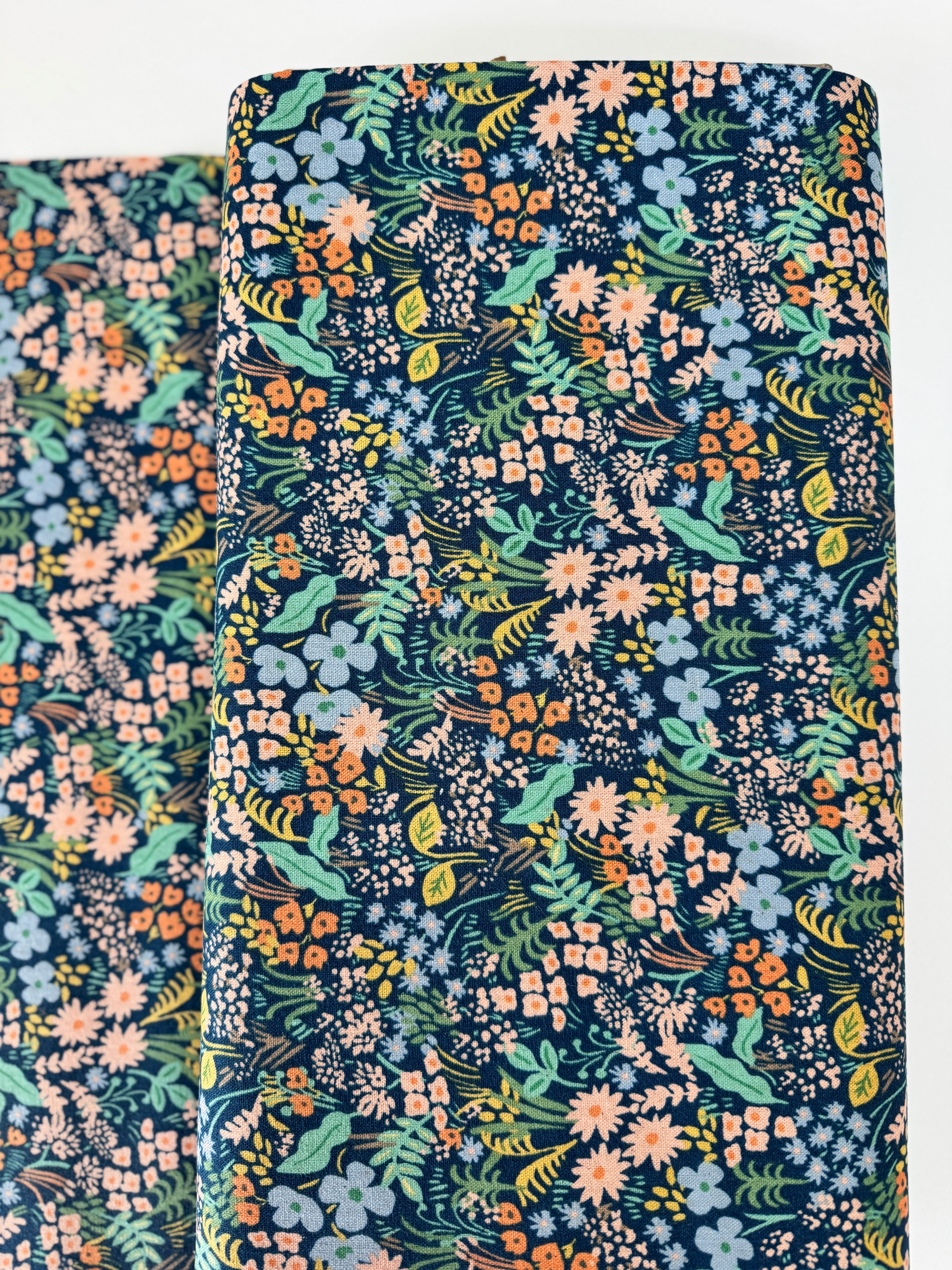 Meadow Blue Canvas Fabric by Rifle Paper Co. for Cotton + Steel – floral print cotton/linen canvas for bags and home décor.
