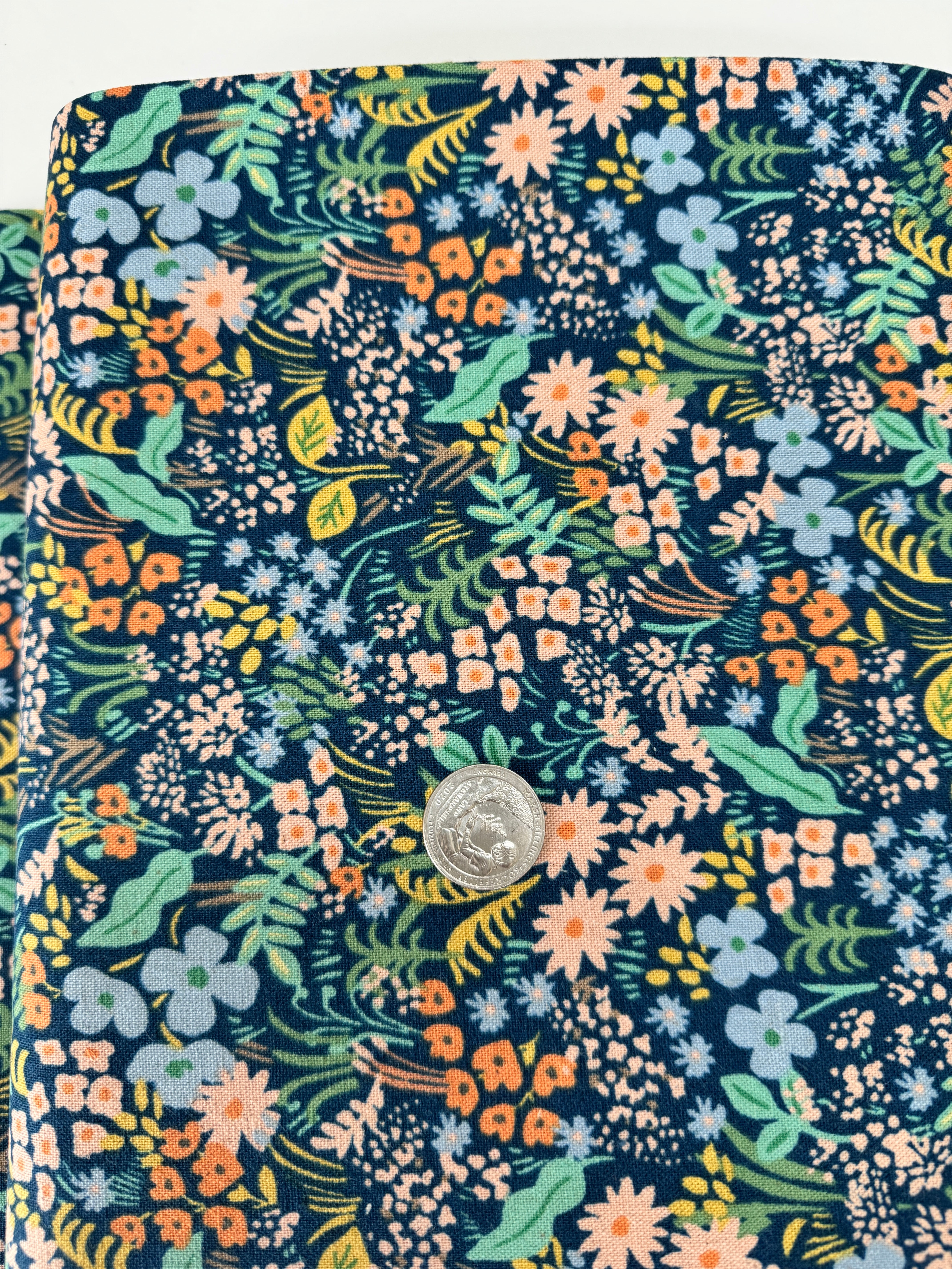 Meadow Blue Canvas Fabric by Rifle Paper Co. for Cotton + Steel – floral print cotton/linen canvas for bags and home décor.