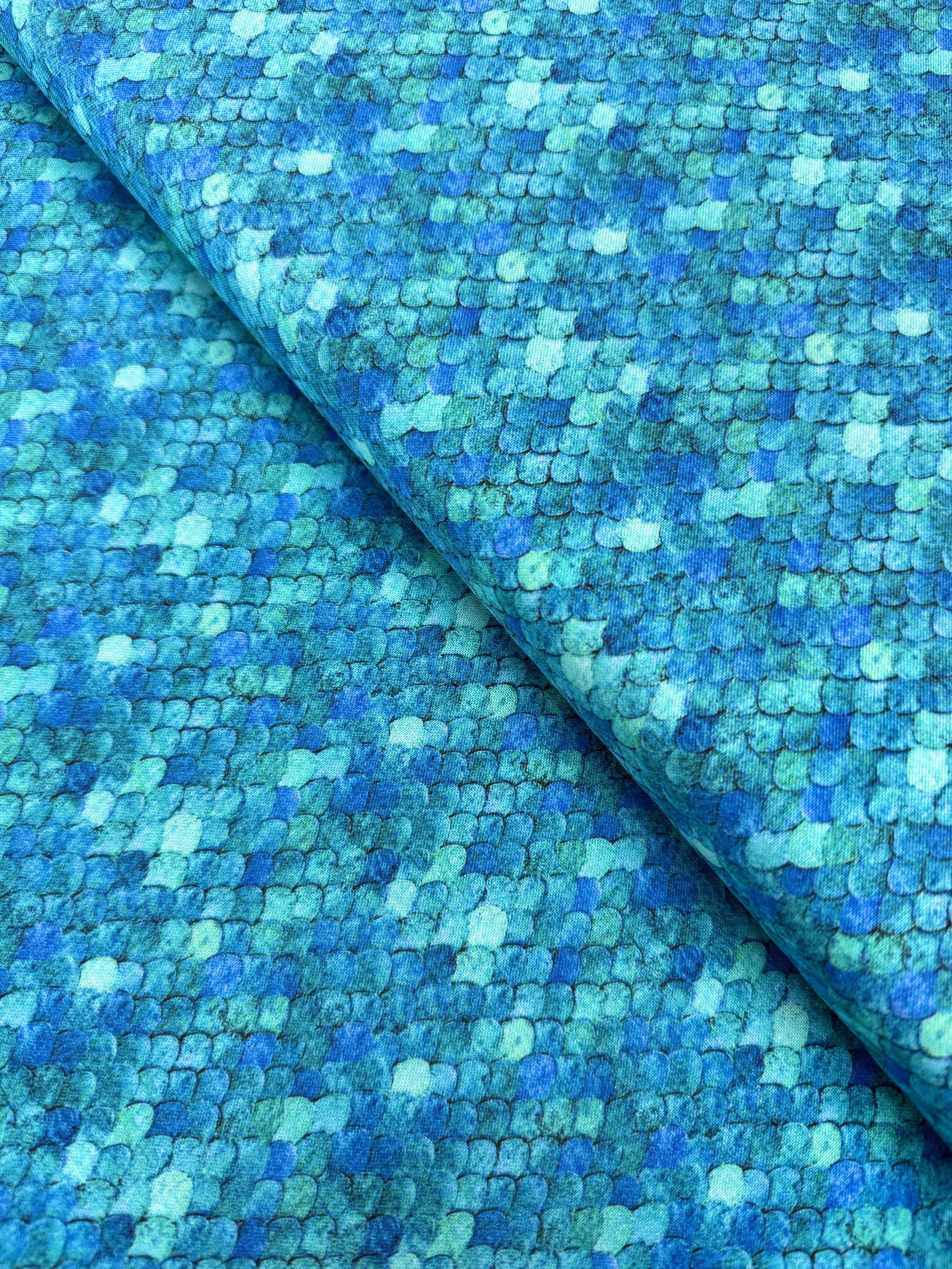 Flourish Scale Texture Teal fabric by Timeless Treasures – digital print 100% cotton with layered teal scale design.