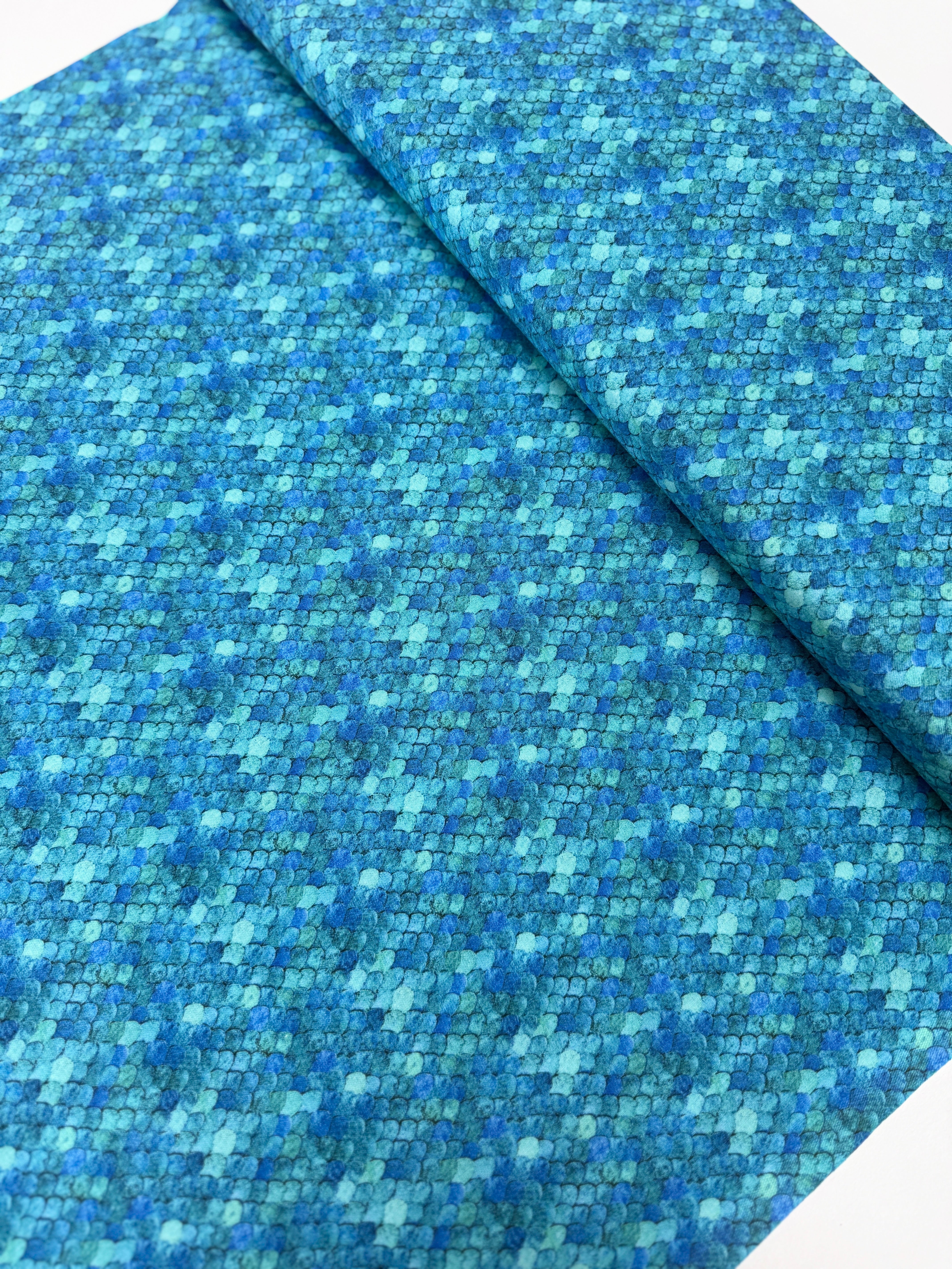 Flourish Scale Texture Teal fabric by Timeless Treasures – digital print 100% cotton with layered teal scale design.