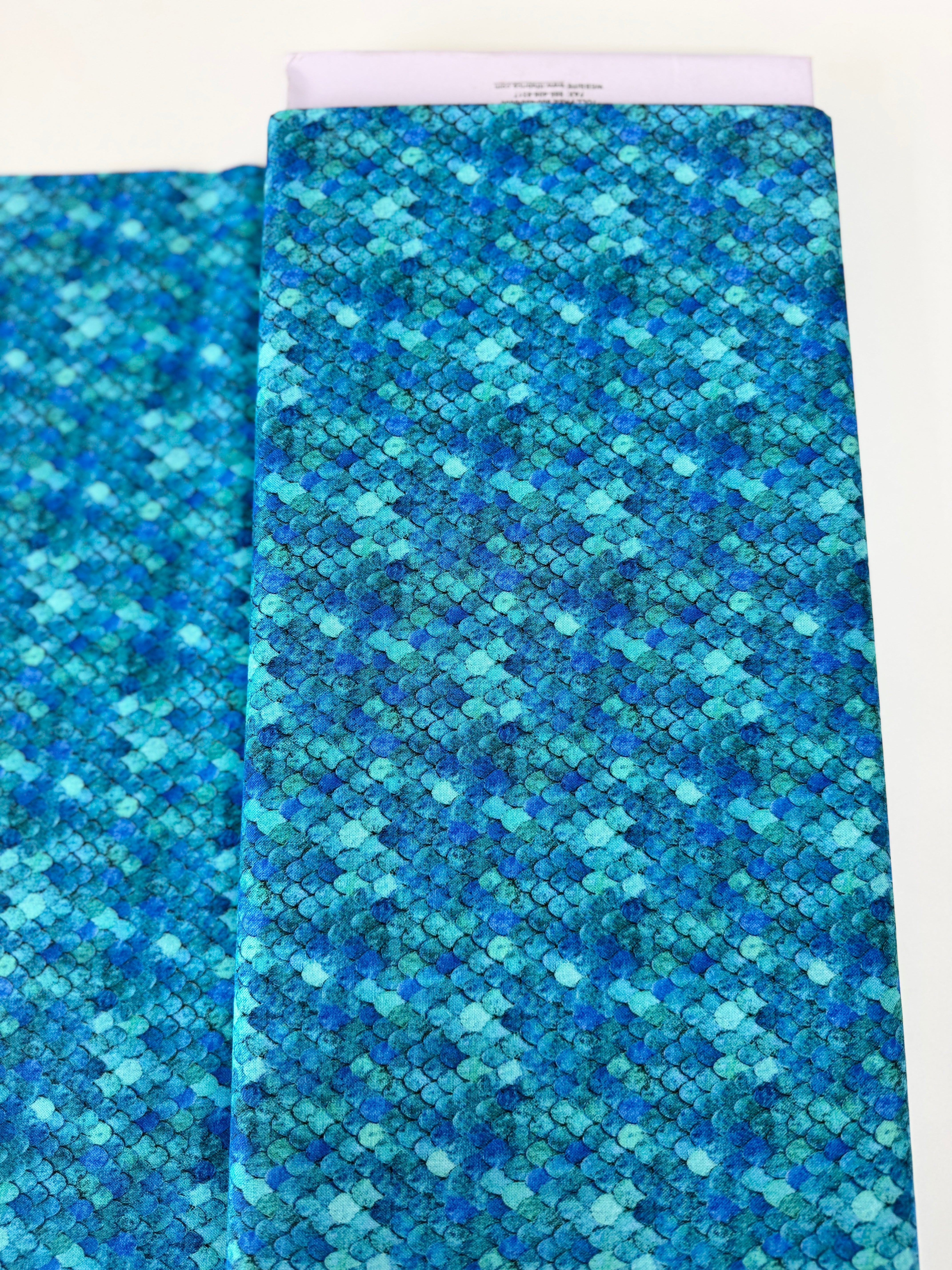 Flourish Scale Texture Teal fabric by Timeless Treasures – digital print 100% cotton with layered teal scale design.