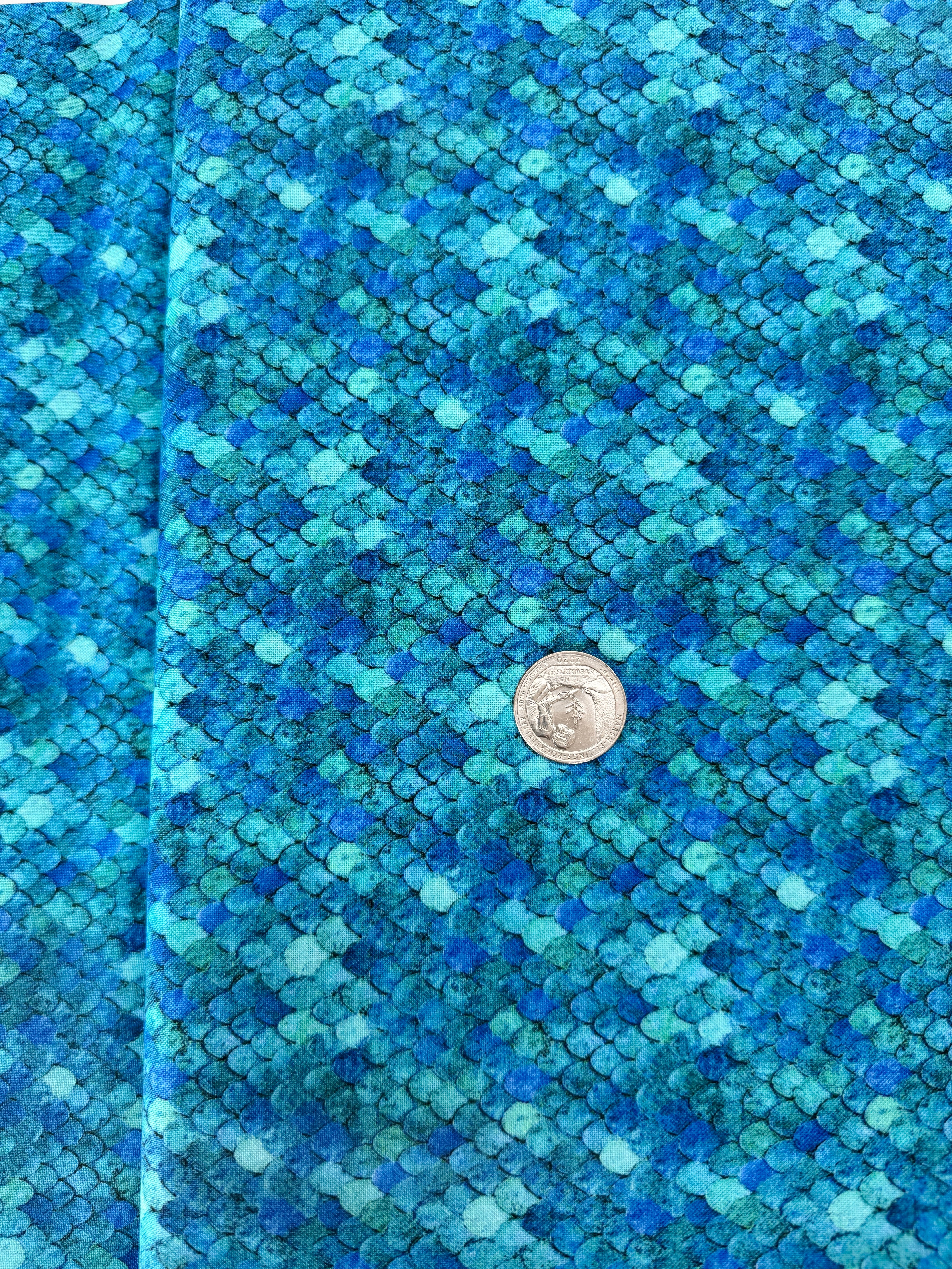 Flourish Scale Texture Teal fabric by Timeless Treasures – digital print 100% cotton with layered teal scale design.