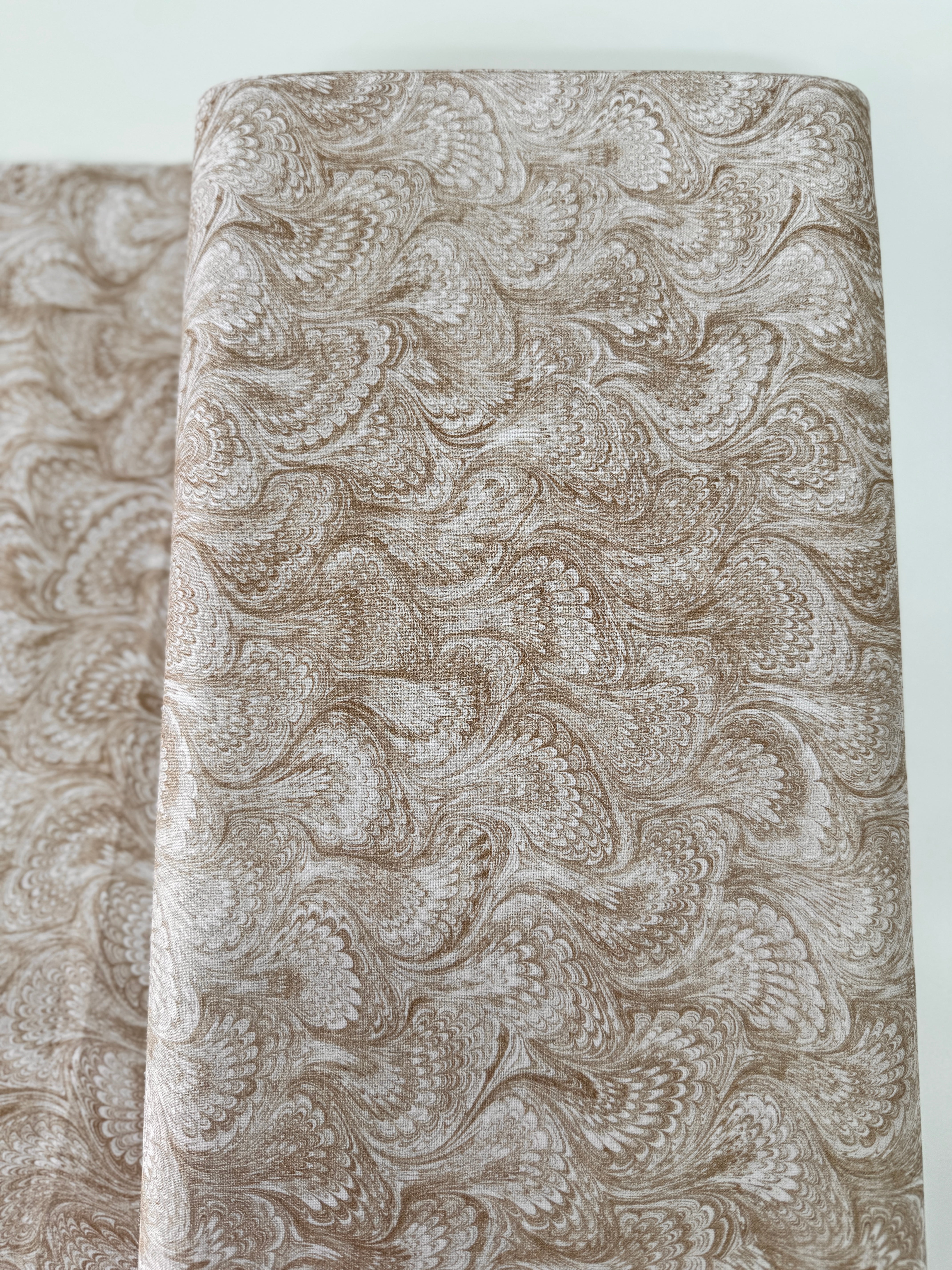 Library of Rarities – Swirls Pearl fabric by Aimee Stewart for Robert Kaufman, digitally printed 100% cotton with neutral swirl design.