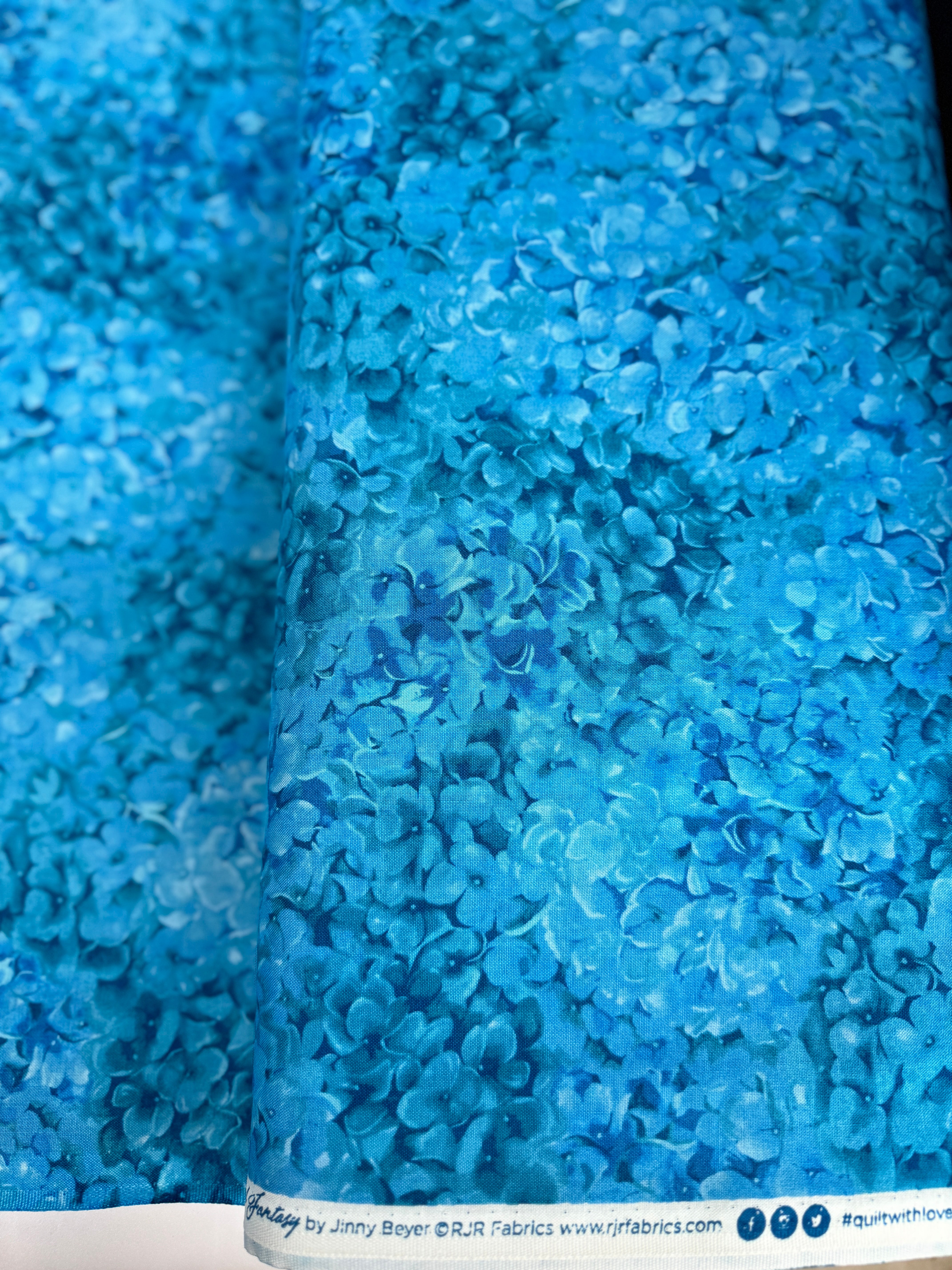 Floral Fantasy - Hydrangea Aqua Marine Yardage