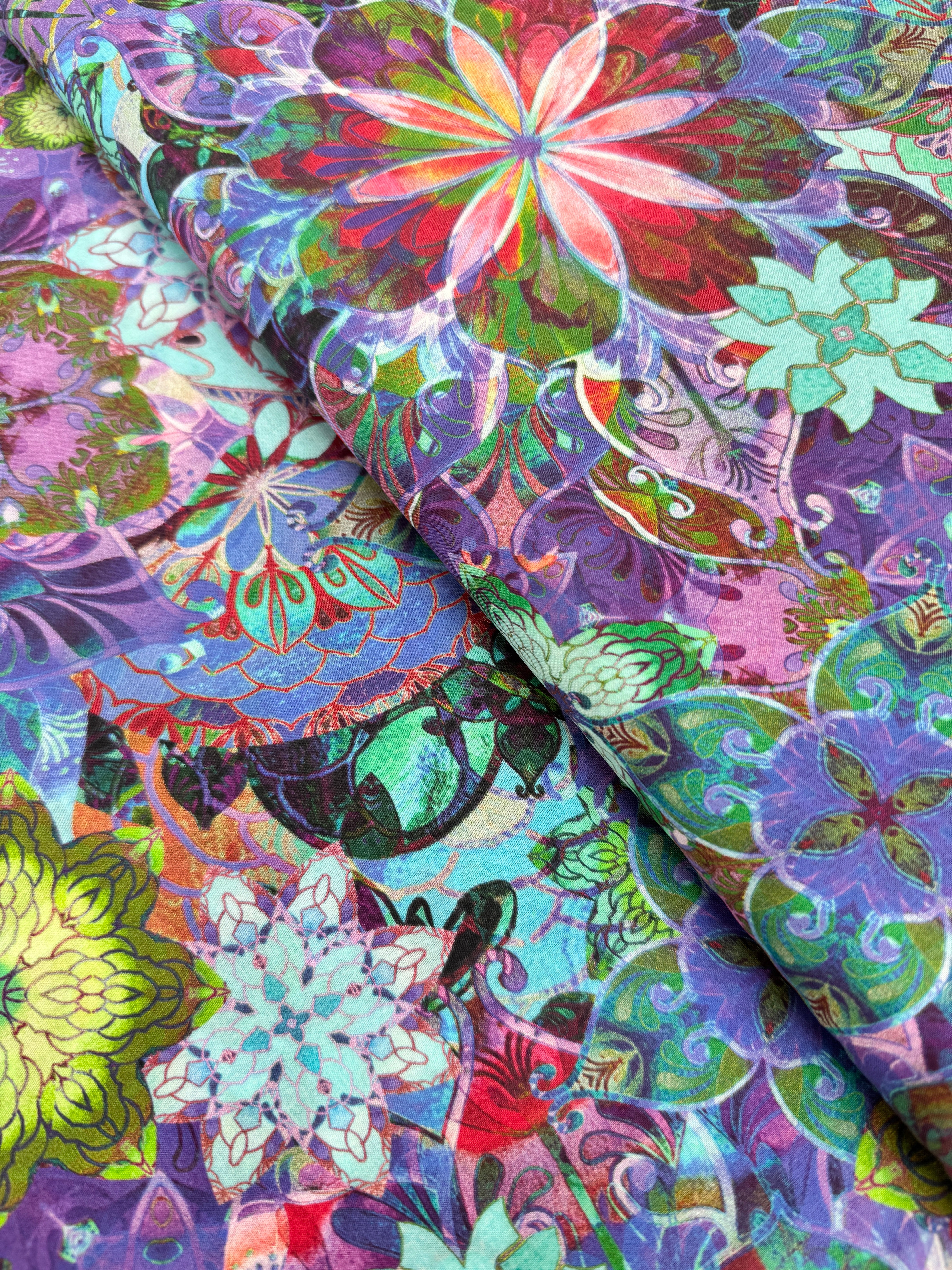 Venice Lawns Jewel cotton lawn fabric by Christiane Marques – vibrant floral print with 24" repeat, lightweight drape.