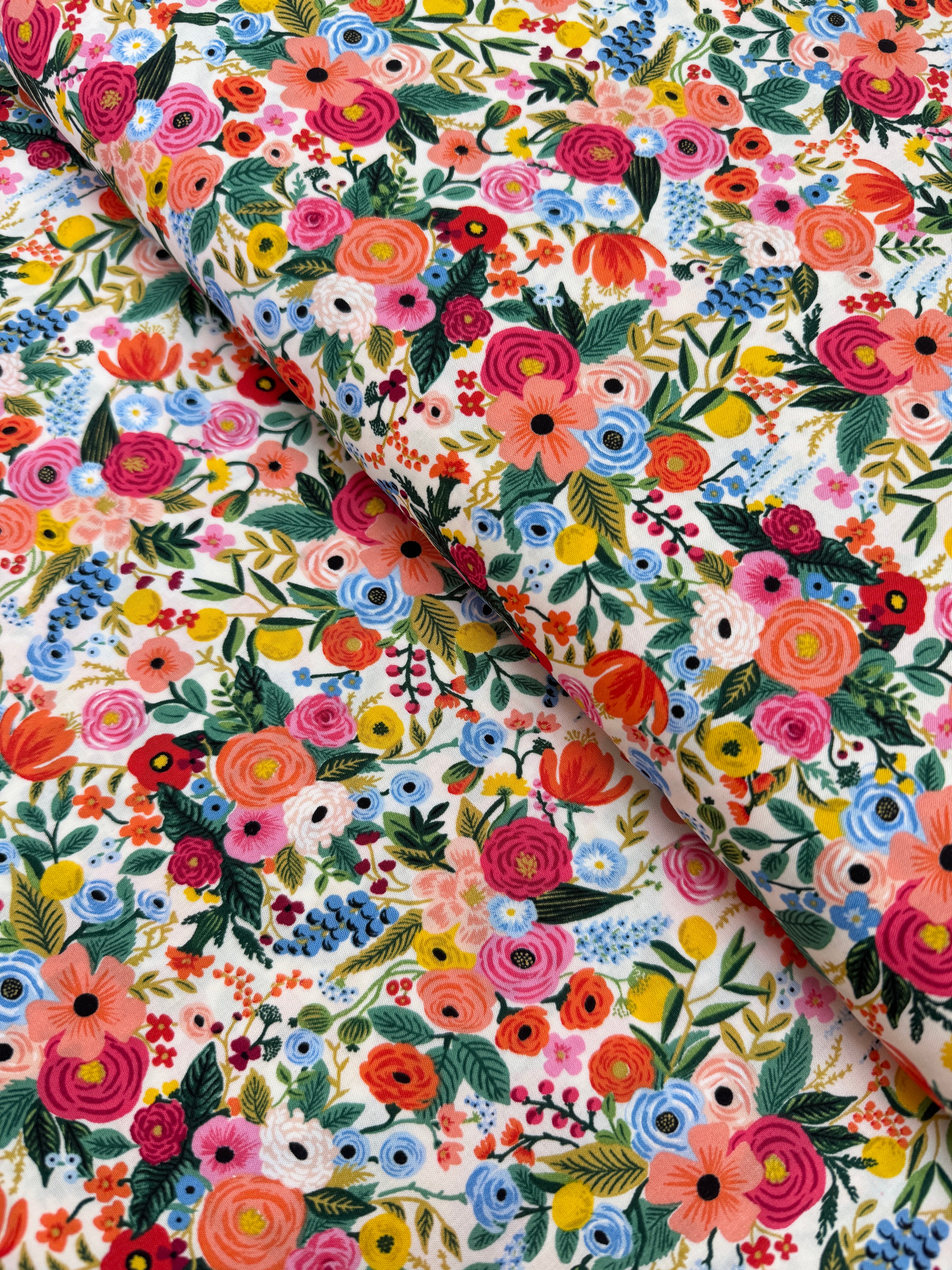 Wildwood Petite Garden Party Pink Rayon Fabric by Rifle Paper Co. – 100% rayon floral print with soft drape for apparel.
