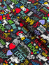 I Love My Dog Black fabric by Gail Cadden for Timeless Treasures – colorful dog-themed words on black cotton.