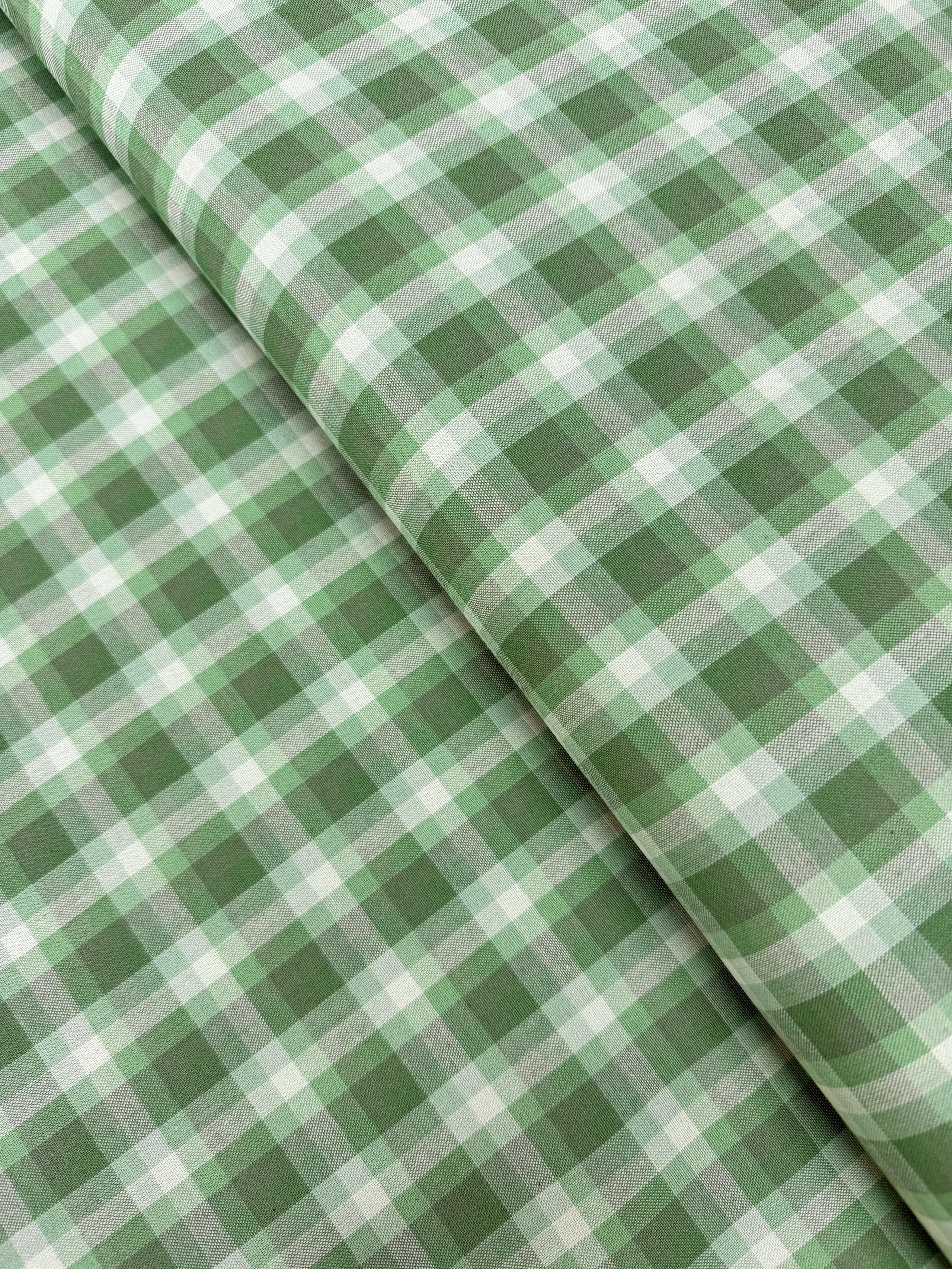 Yarn Dyed Check Plaid Palm fabric from Kitchen Window Wovens by Elizabeth Hartman – green woven cotton plaid.