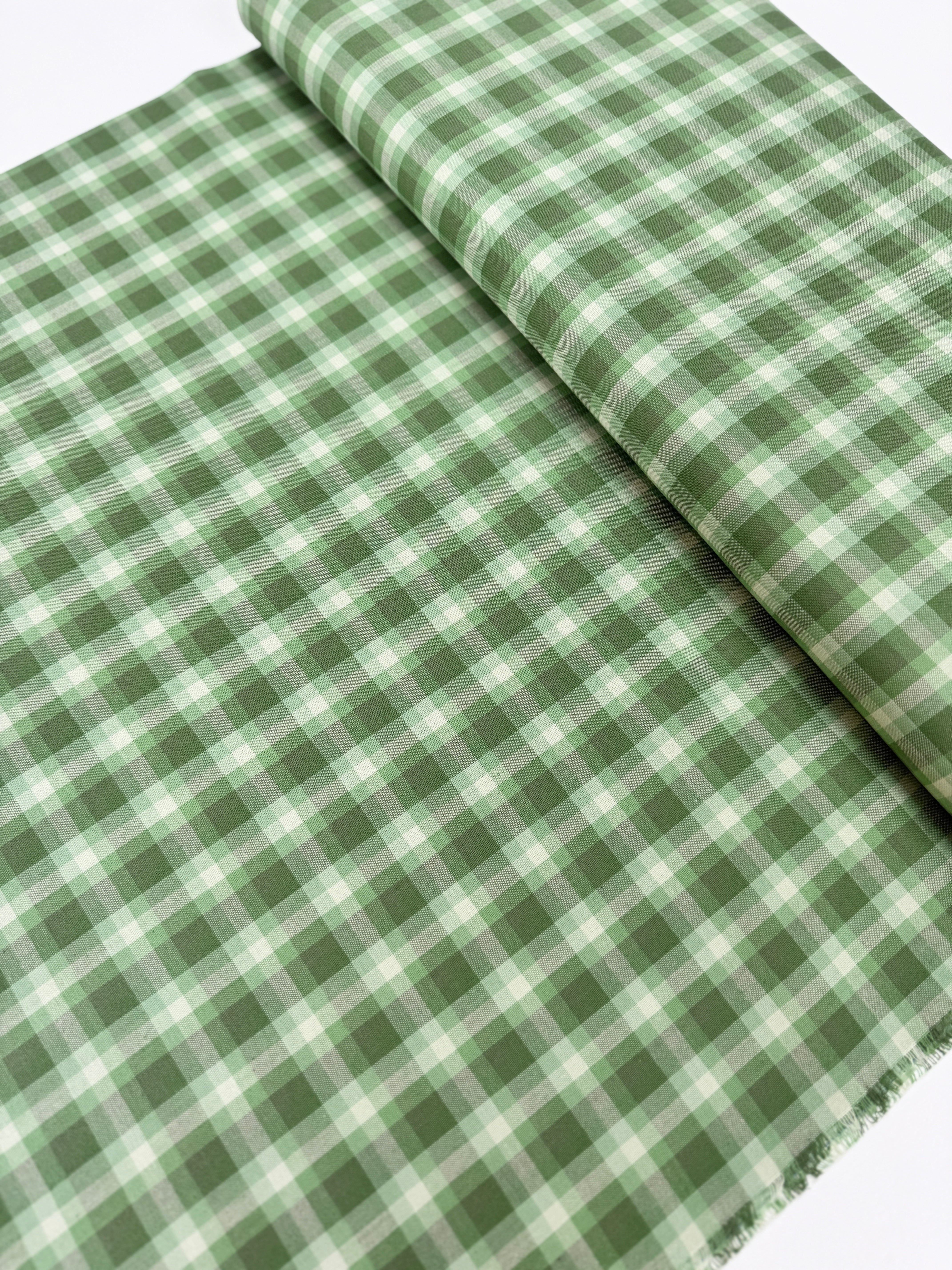 Yarn Dyed Check Plaid Palm fabric from Kitchen Window Wovens by Elizabeth Hartman – green woven cotton plaid.