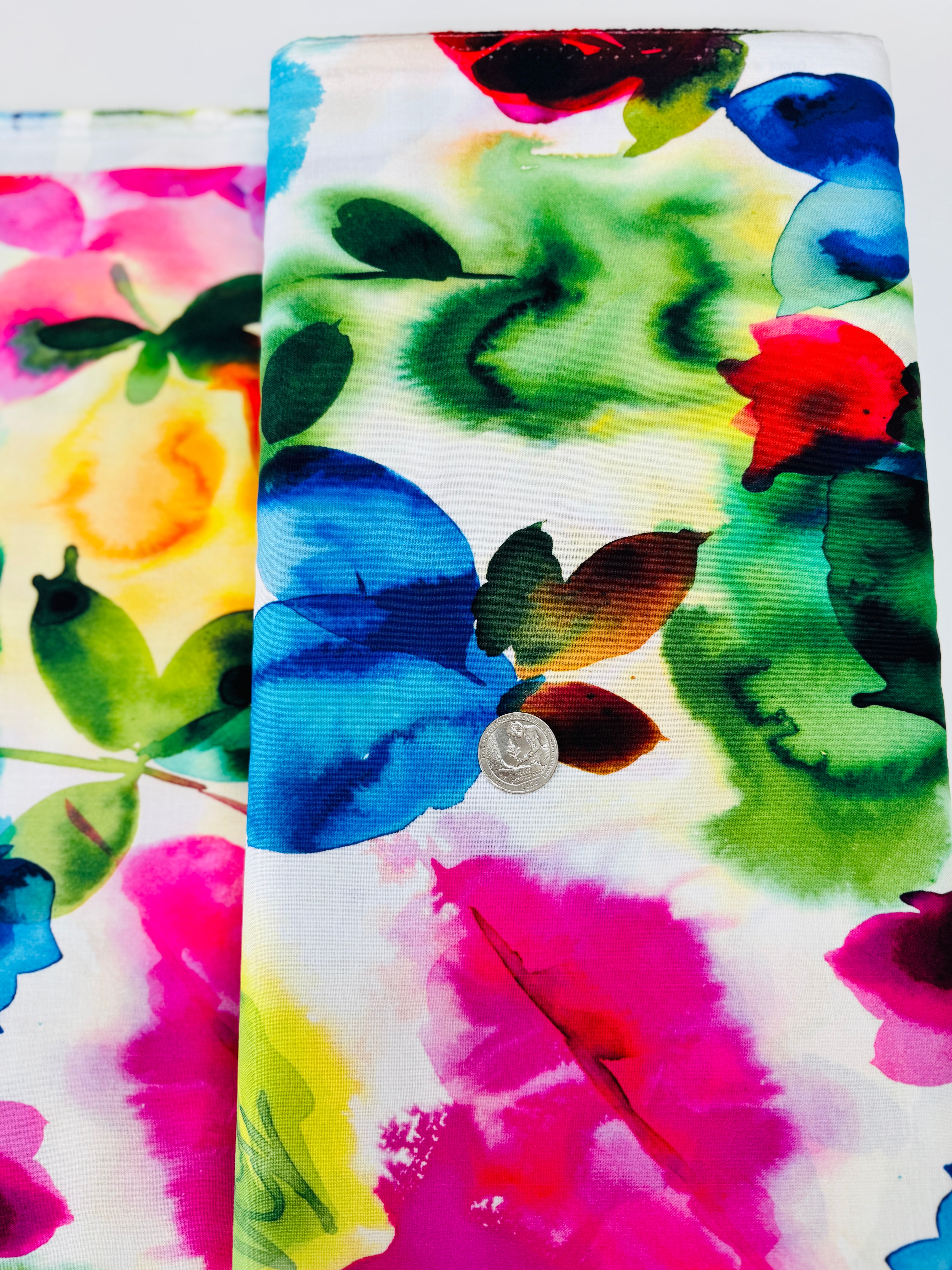 Gradients 2 – Splash Watercolor Blooms Multi fabric by Moda – digitally printed cotton with bright abstract florals.