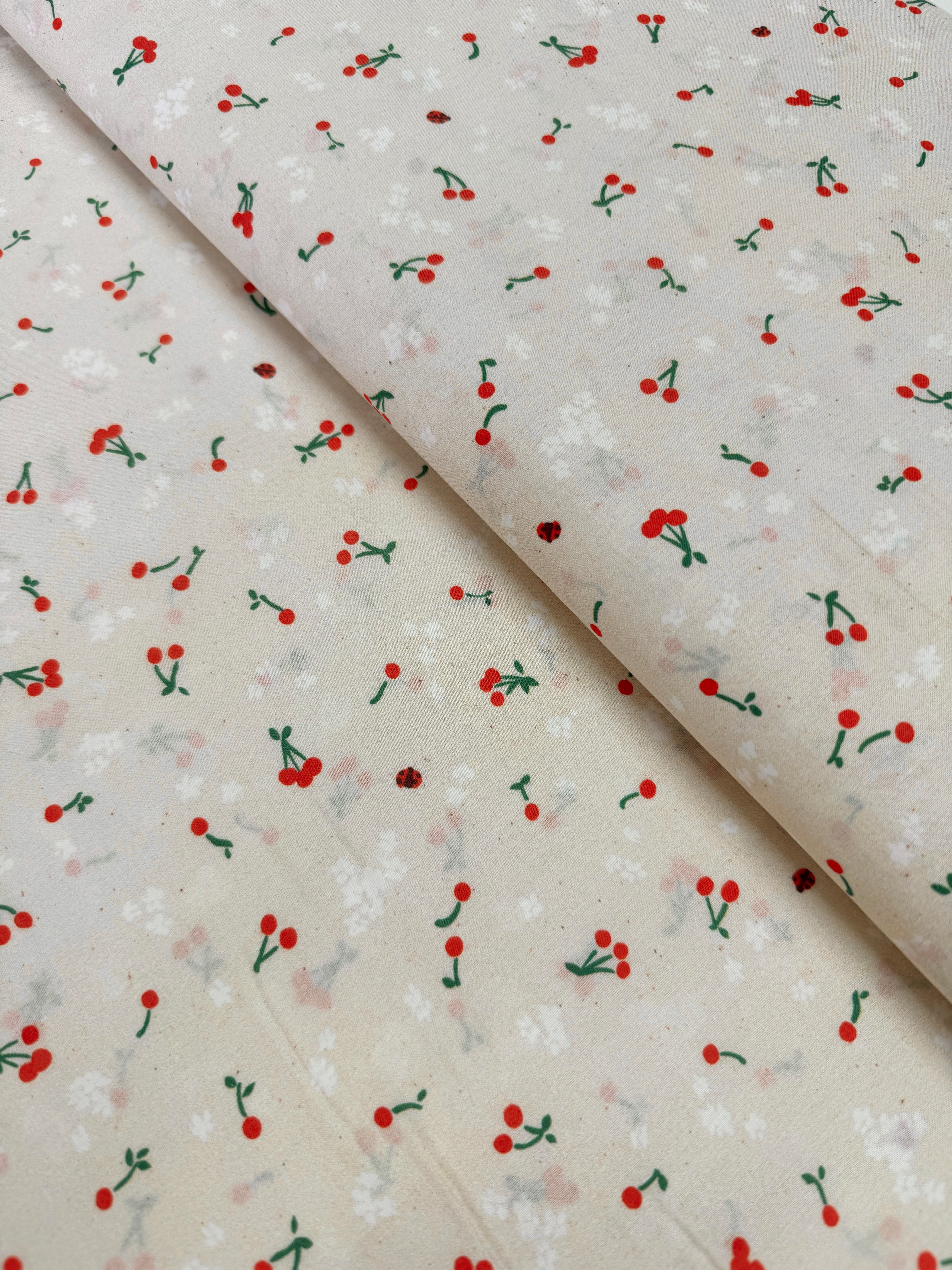 Cherry Blossom Cotton Lawn - Cherry Natural Yardage