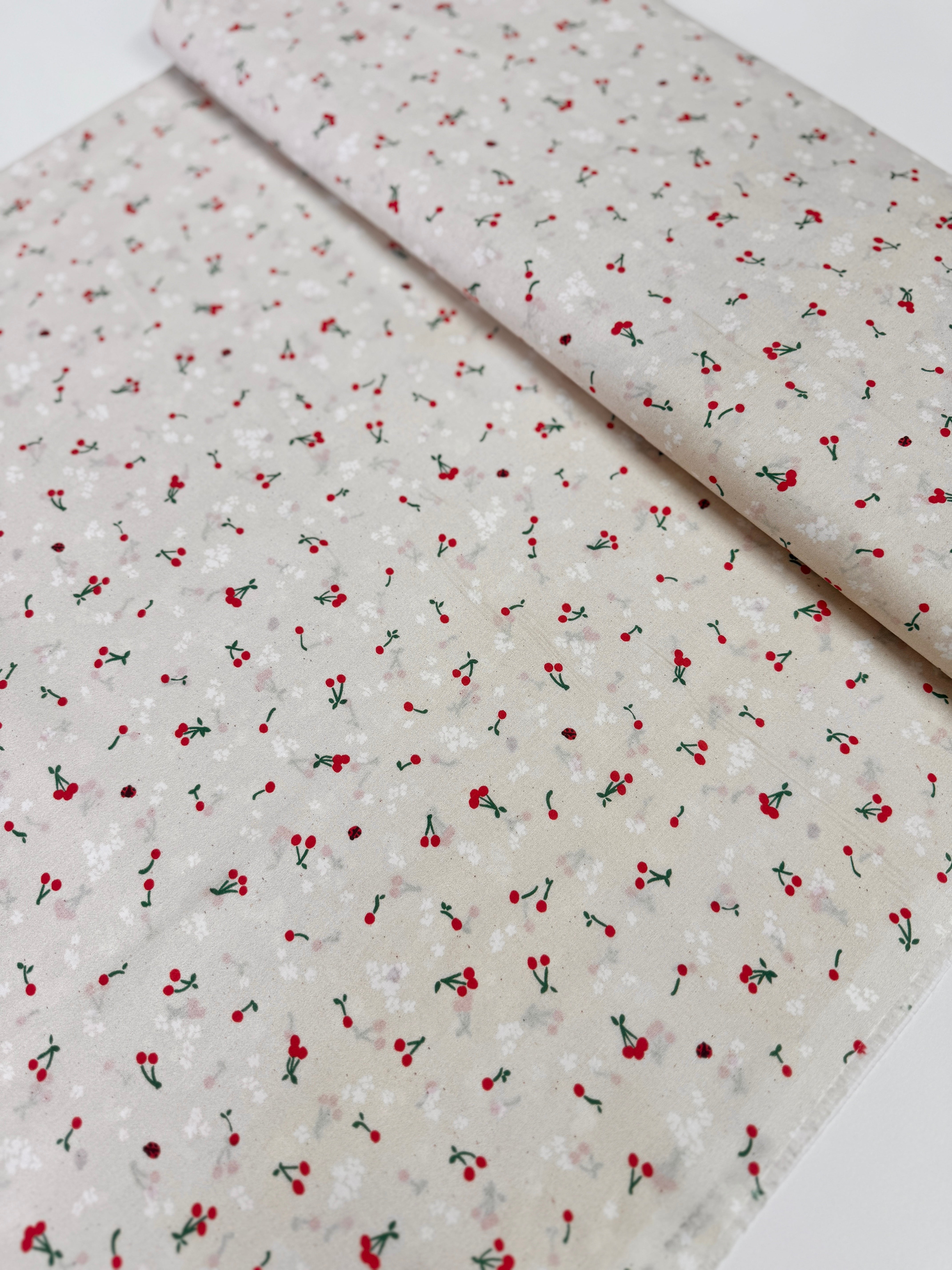 Cherry Blossom Cotton Lawn - Cherry Natural Yardage