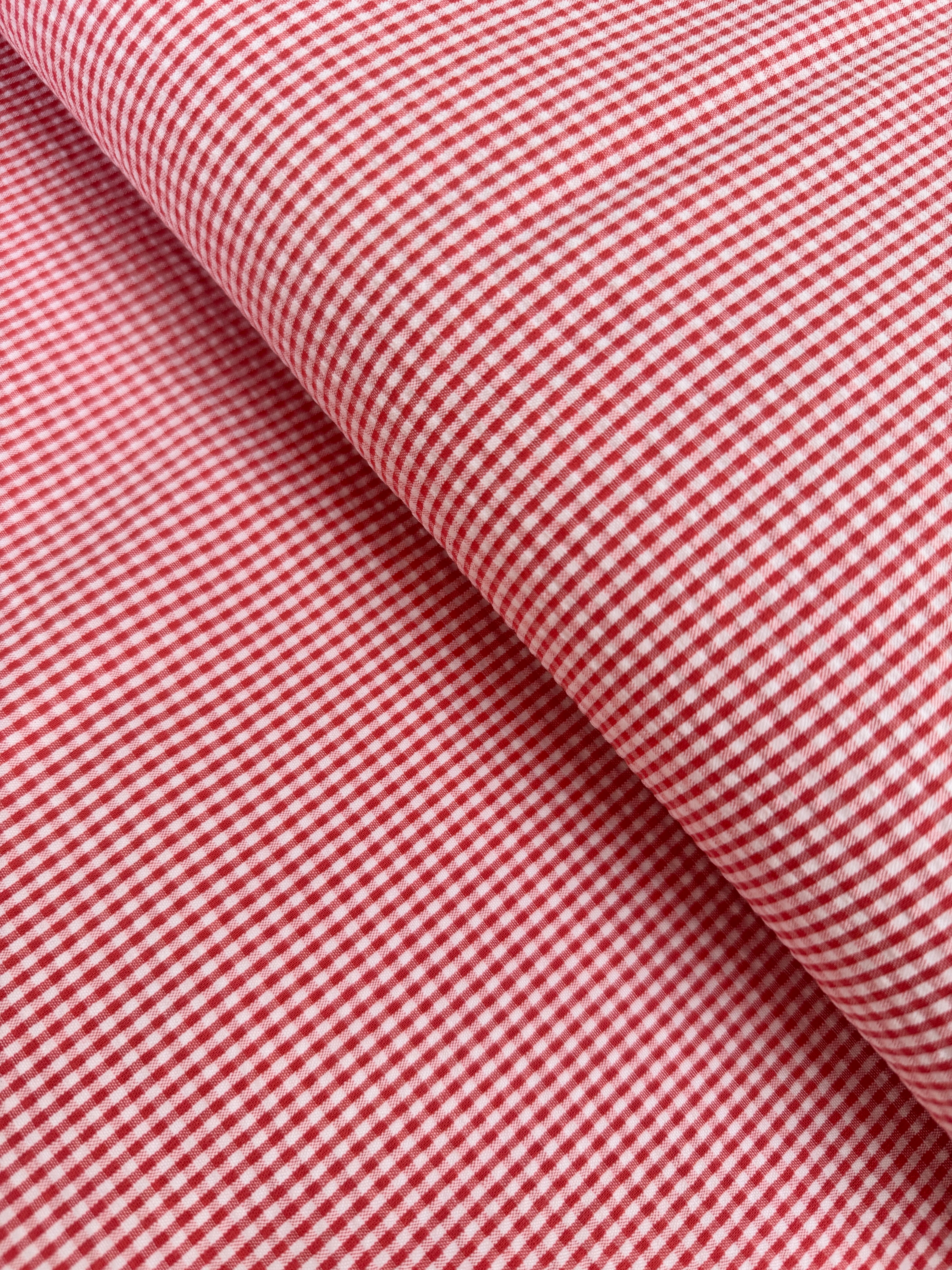 Seersucker Check Coral - Cotton & Polyester Blend Yardage - 56" Width