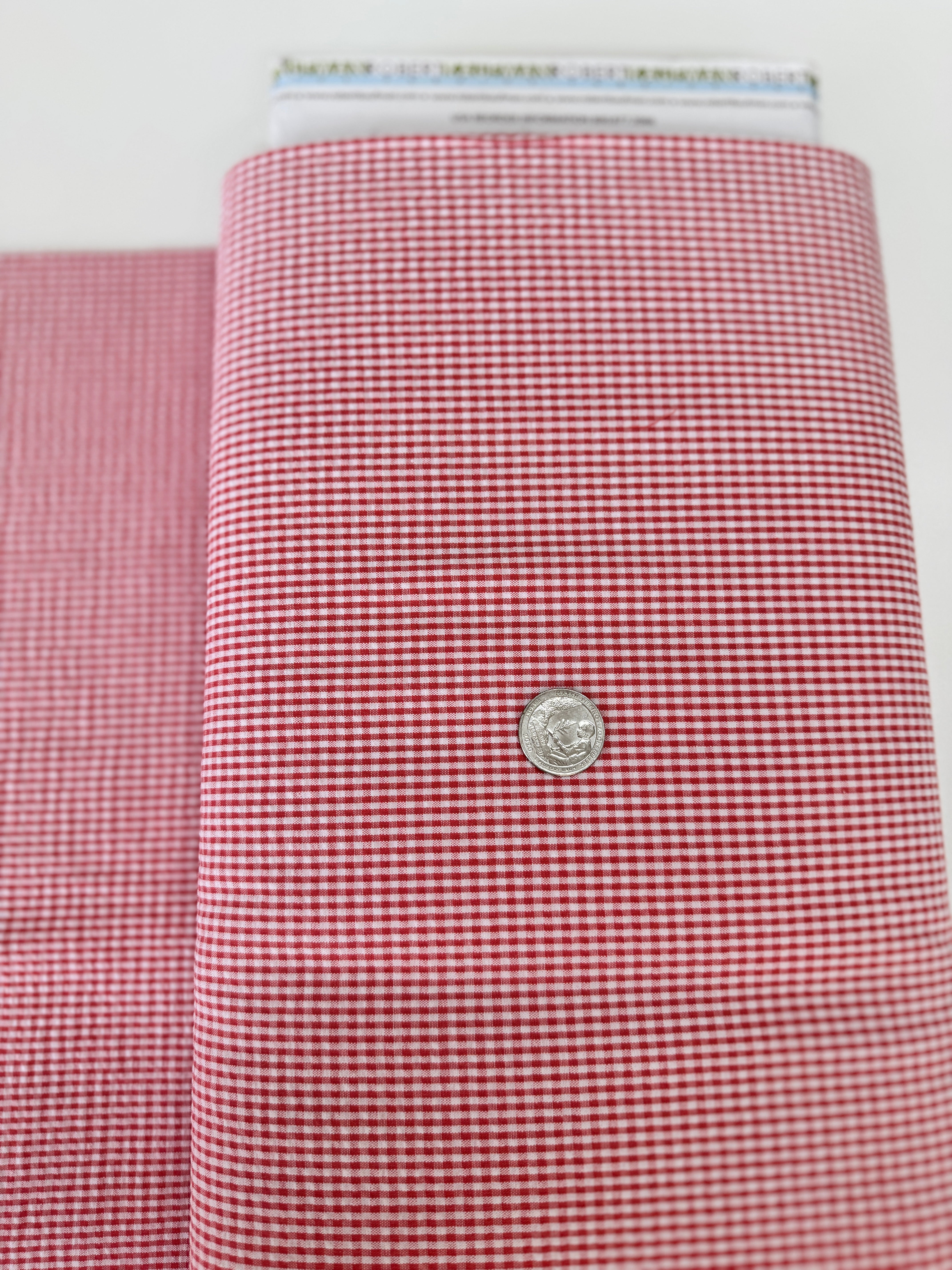 Seersucker Check Coral - Cotton & Polyester Blend Yardage - 56" Width