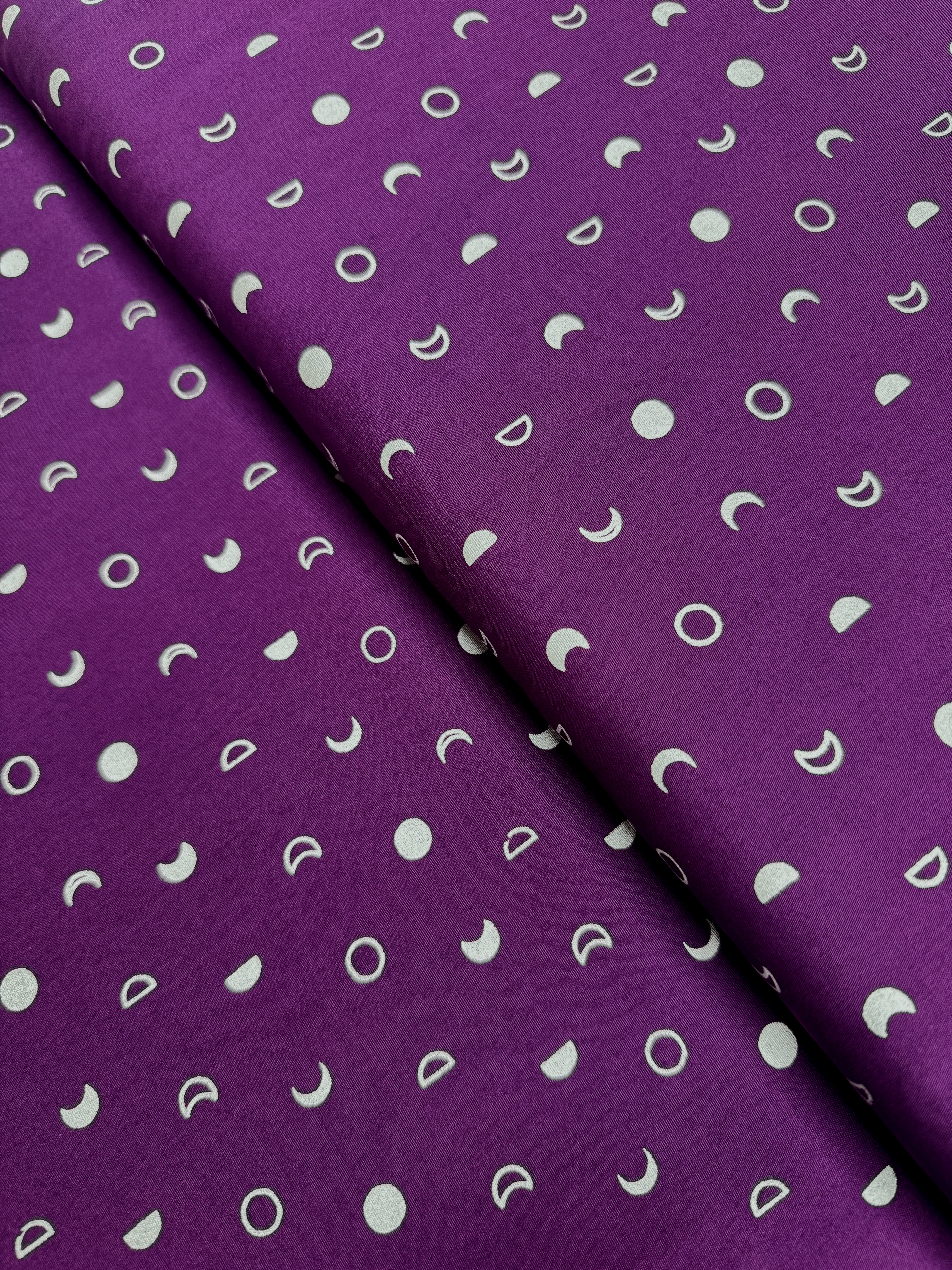 Indah Batiks Moons Purple with Silver Metallic Fabric by Hoffman Fabrics