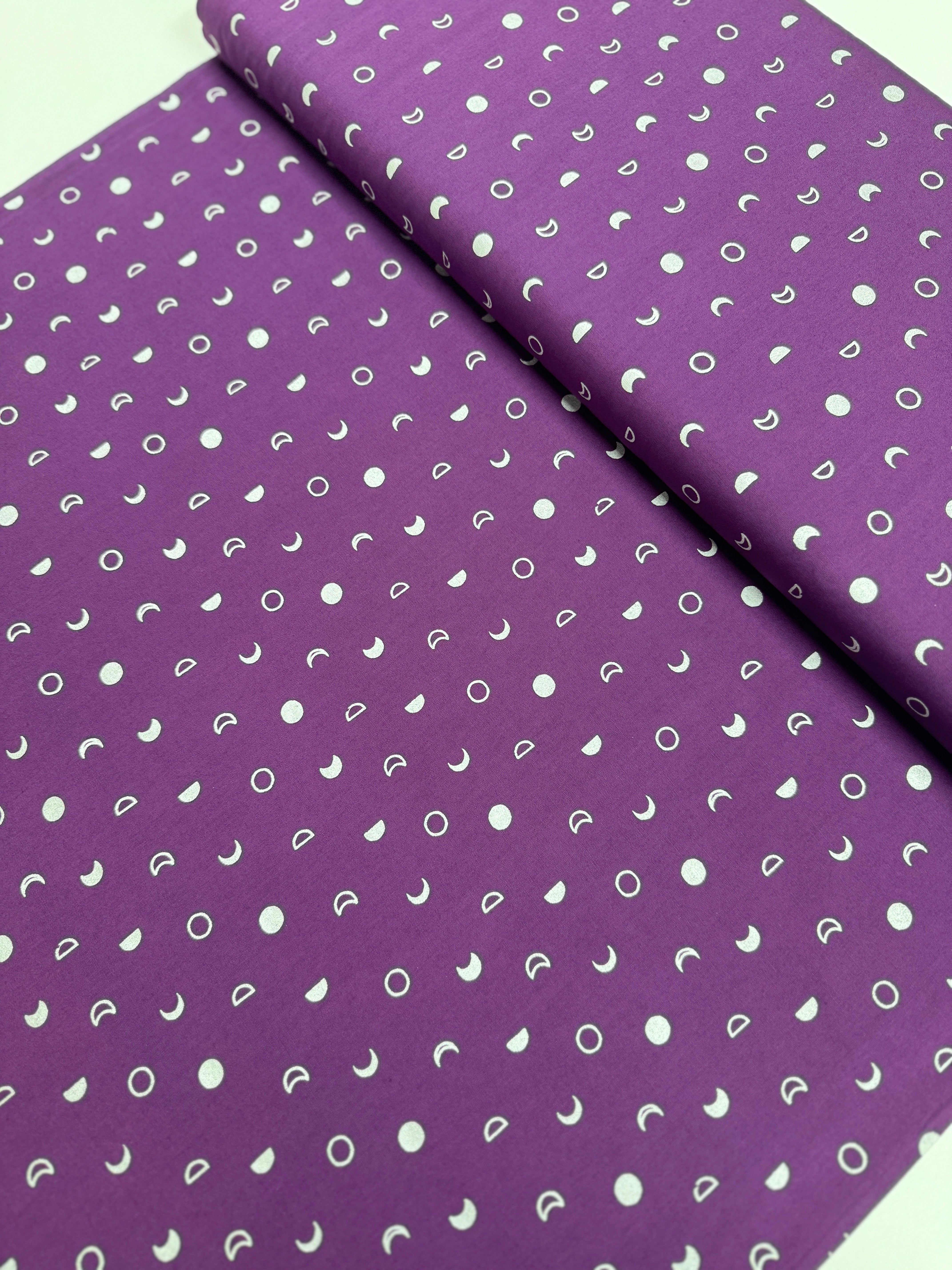 Indah Batiks Moons Purple with Silver Metallic Fabric by Hoffman Fabrics