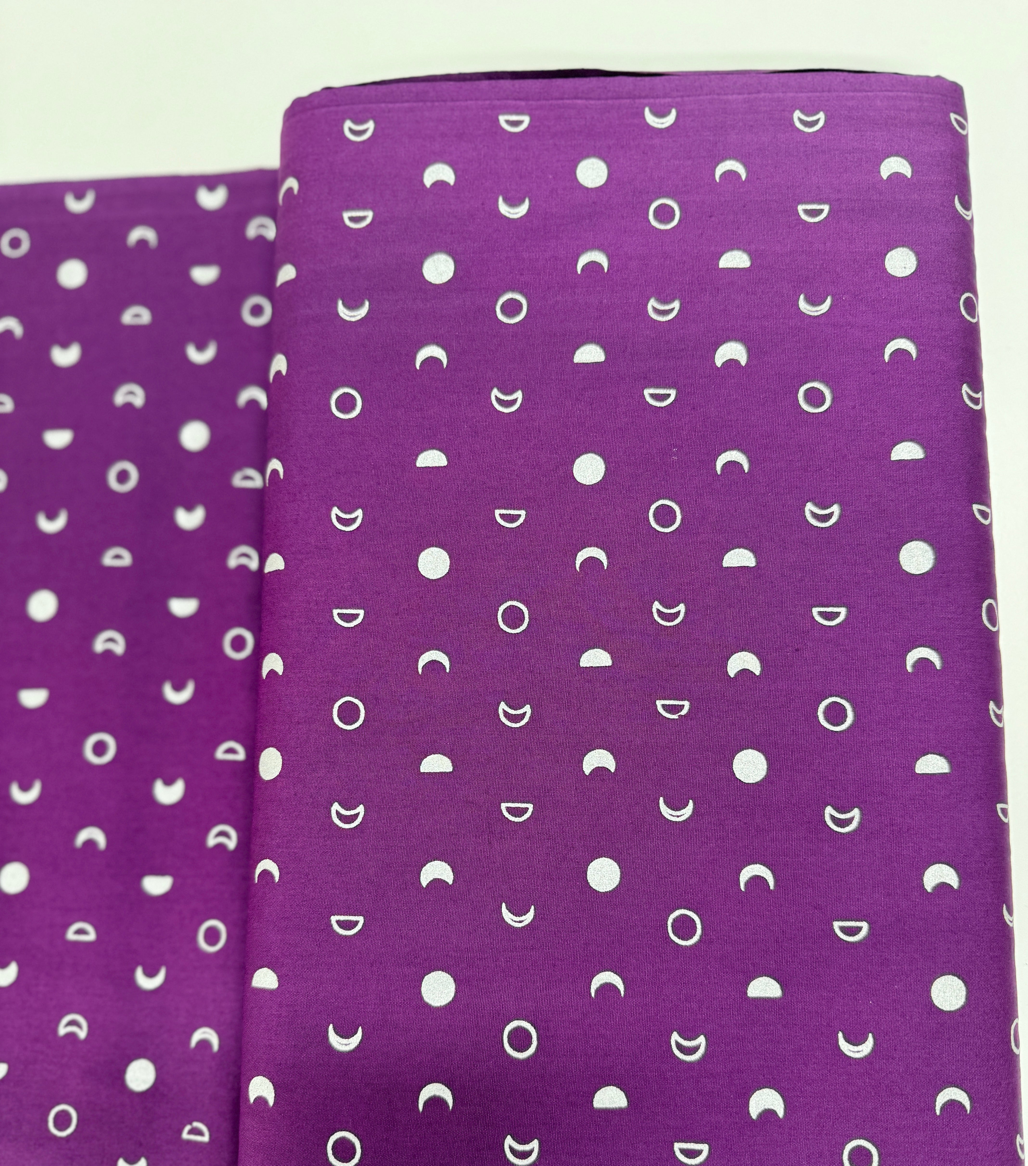 Indah Batiks Moons Purple with Silver Metallic Fabric by Hoffman Fabrics