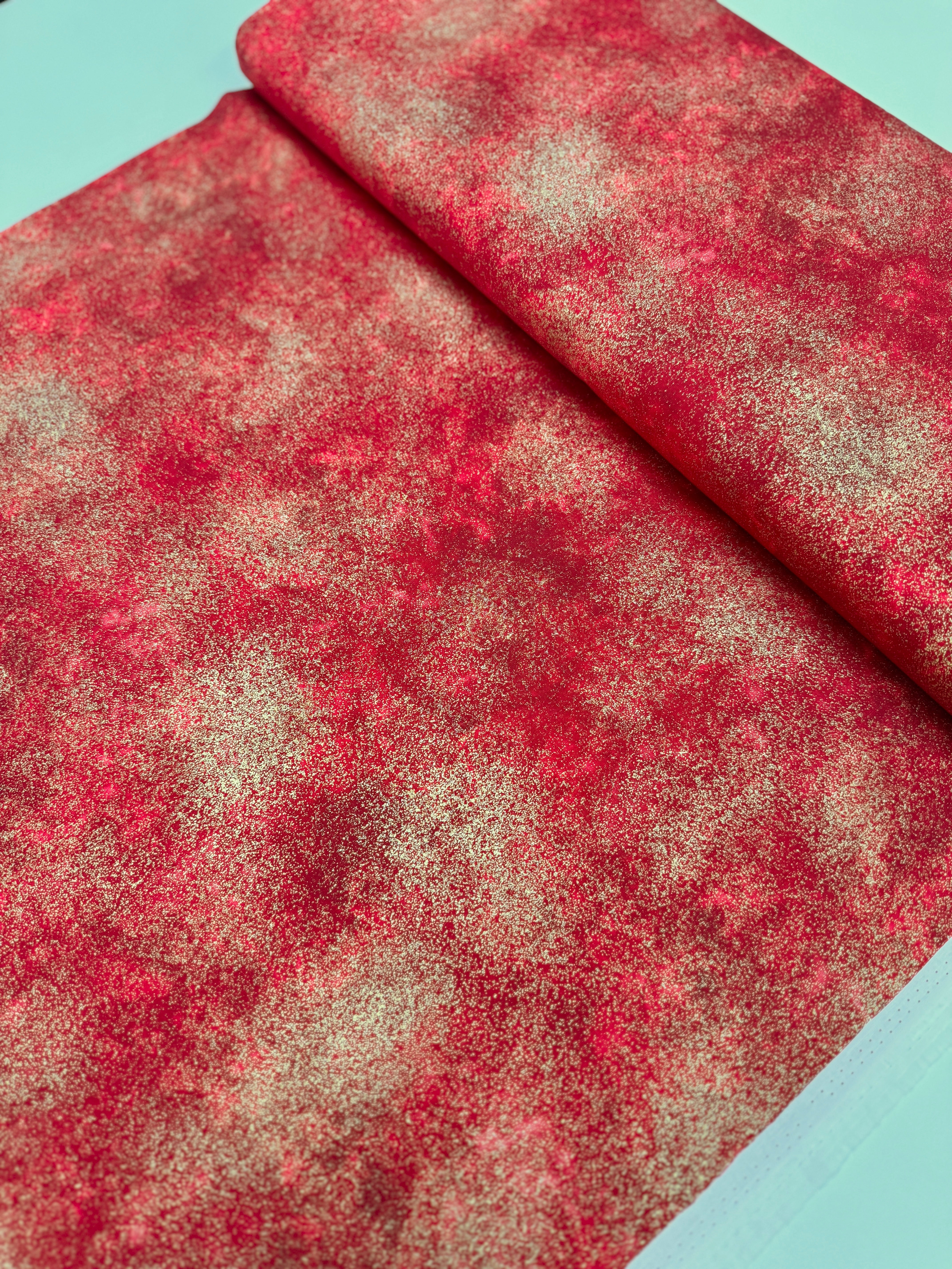 Holiday Blenders Shimmer Red Fabric with Metallic Gold by Timeless Treasures
