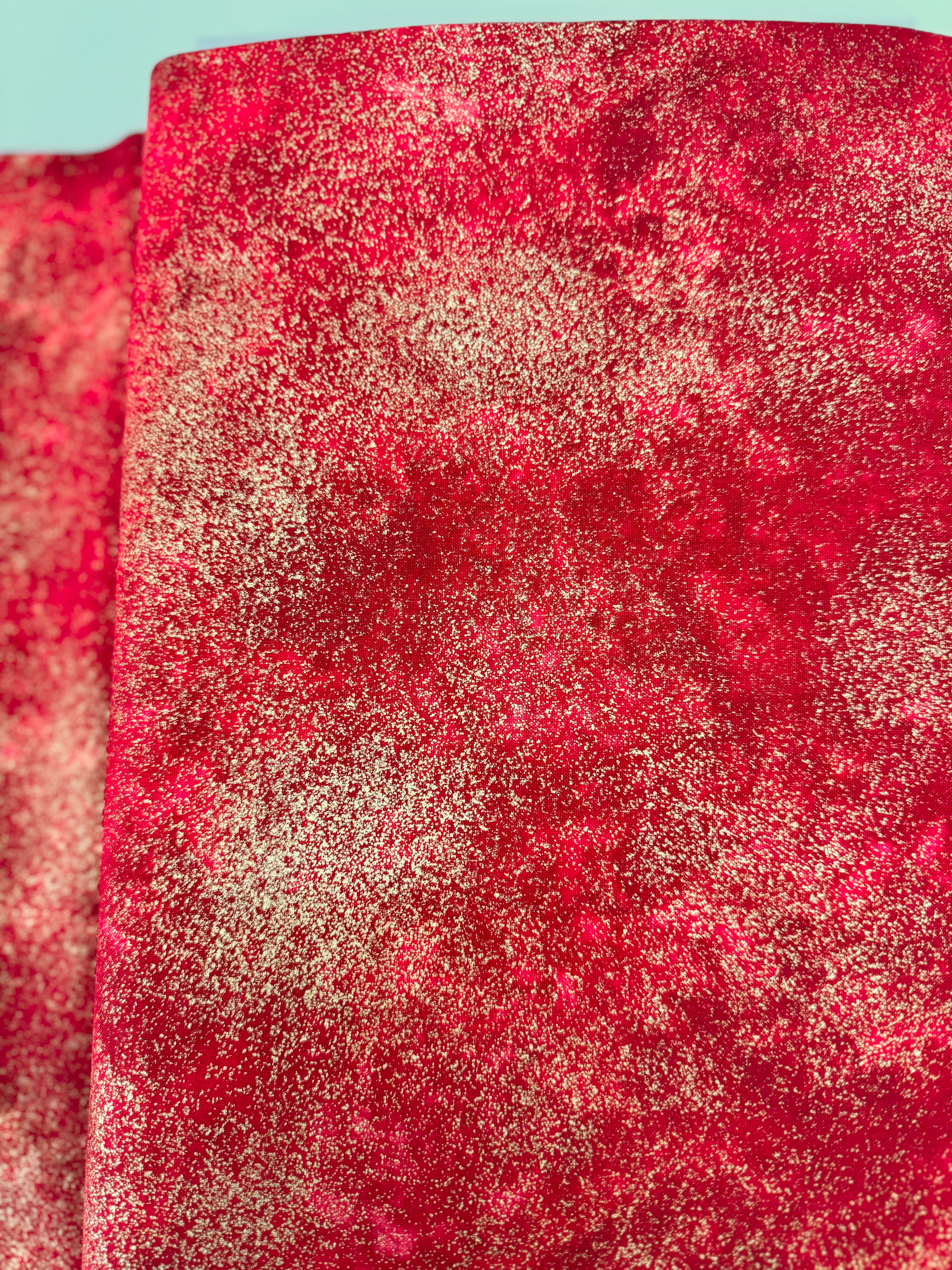 Holiday Blenders Shimmer Red Fabric with Metallic Gold by Timeless Treasures
