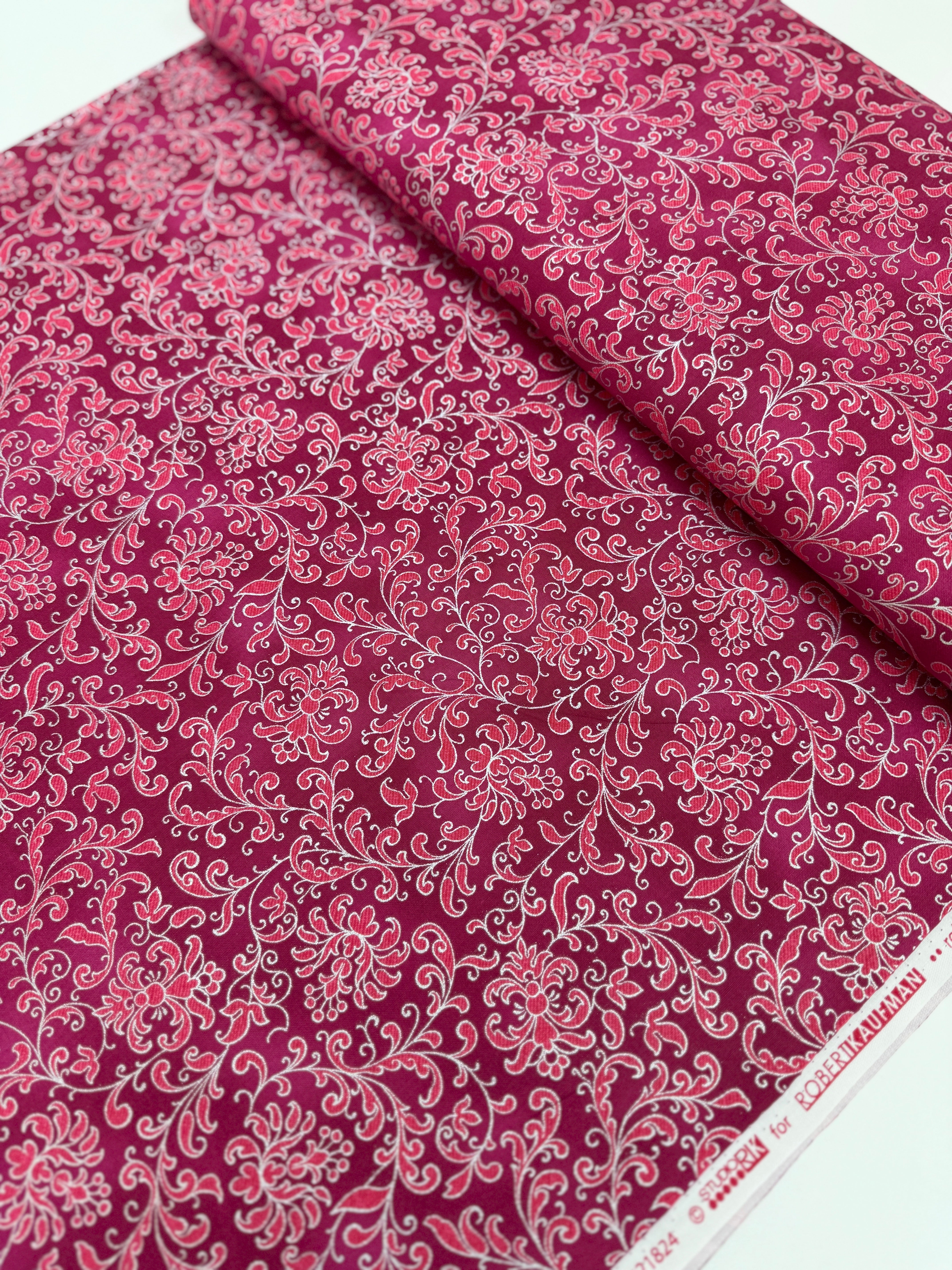 Joli Bijou – Swirls Peony Silver Metallic Fabric by Studio RK for Robert Kaufman