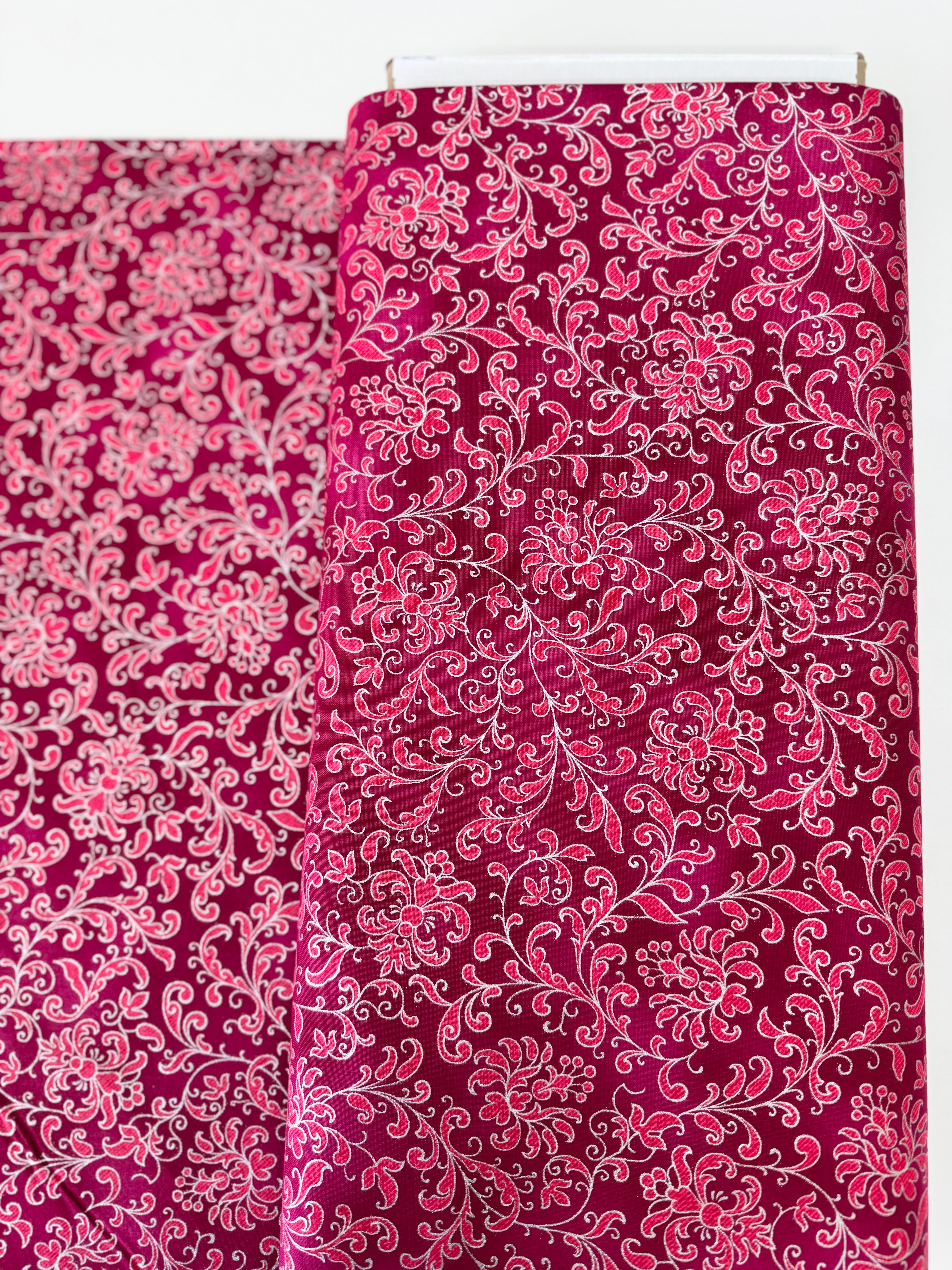Joli Bijou – Swirls Peony Silver Metallic Fabric by Studio RK for Robert Kaufman