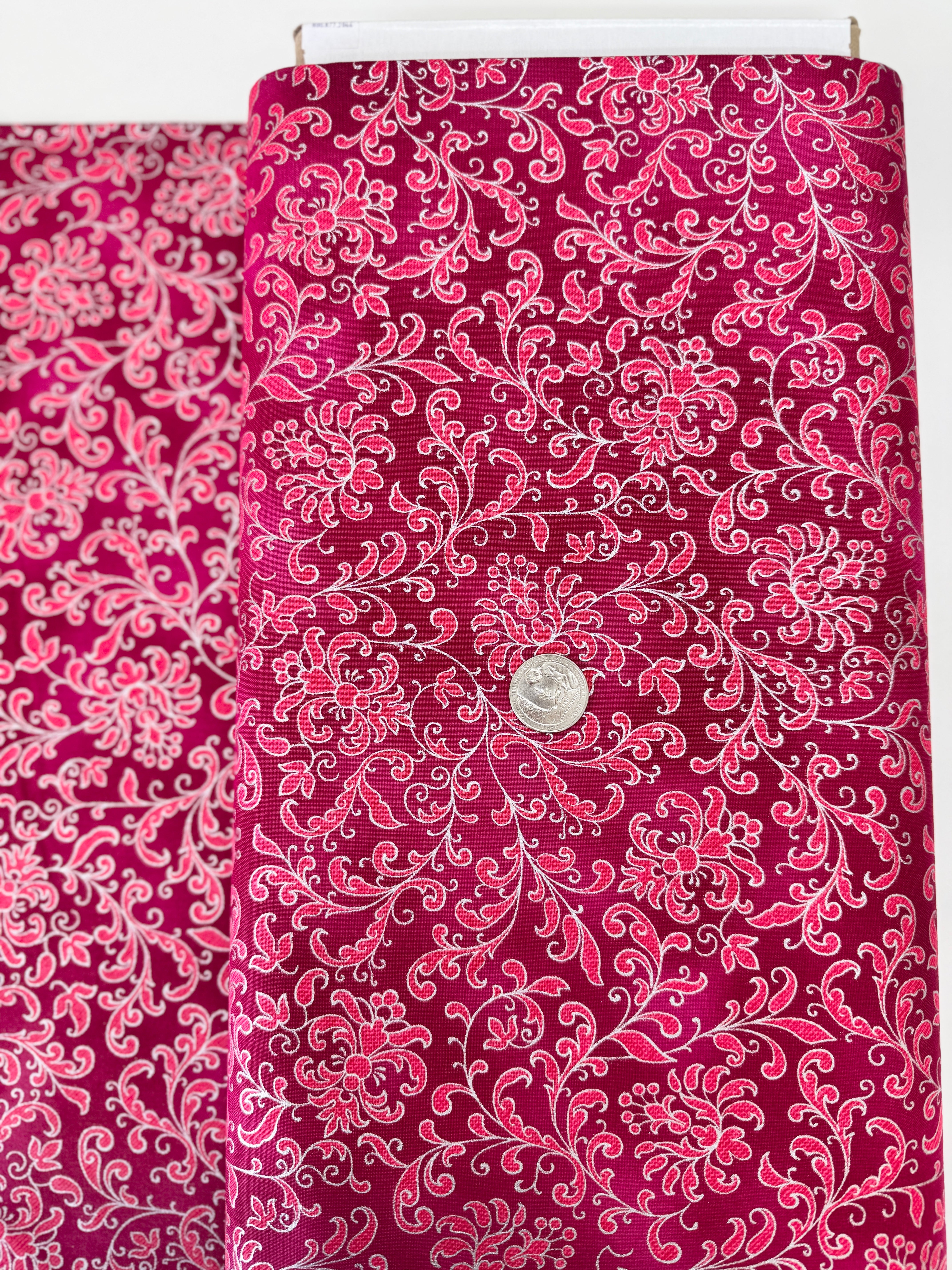 Joli Bijou – Swirls Peony Silver Metallic Fabric by Studio RK for Robert Kaufman