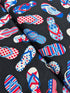 Red White & True Flip Flops on Black Fabric by Kanvas Studio – Patriotic summer cotton
