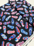 Red White & True Flip Flops on Black Fabric by Kanvas Studio – Patriotic summer cotton