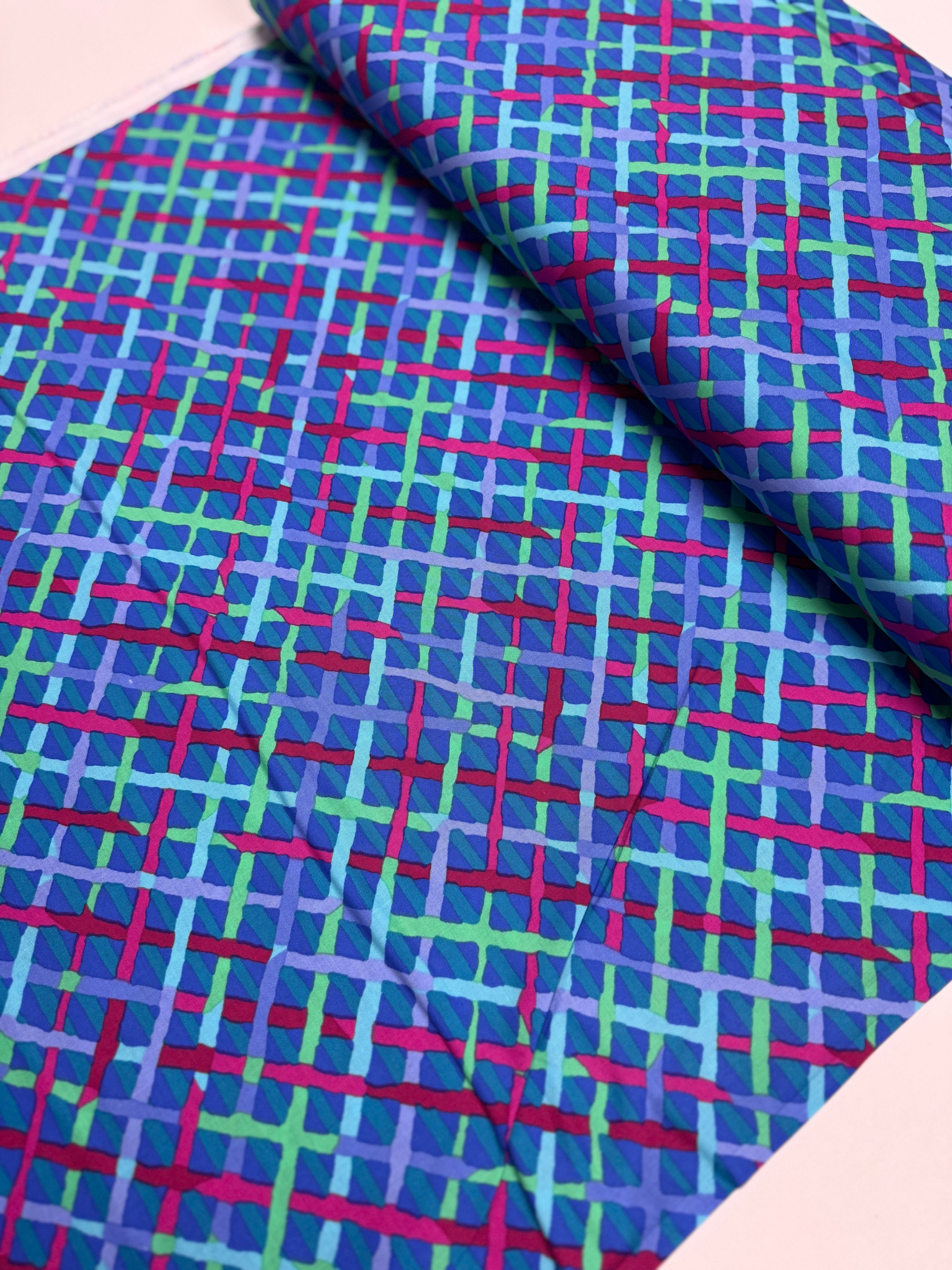 Mad Plaid Cobalt Fabric by Brandon Mably – Blue plaid cotton from Free Spirit