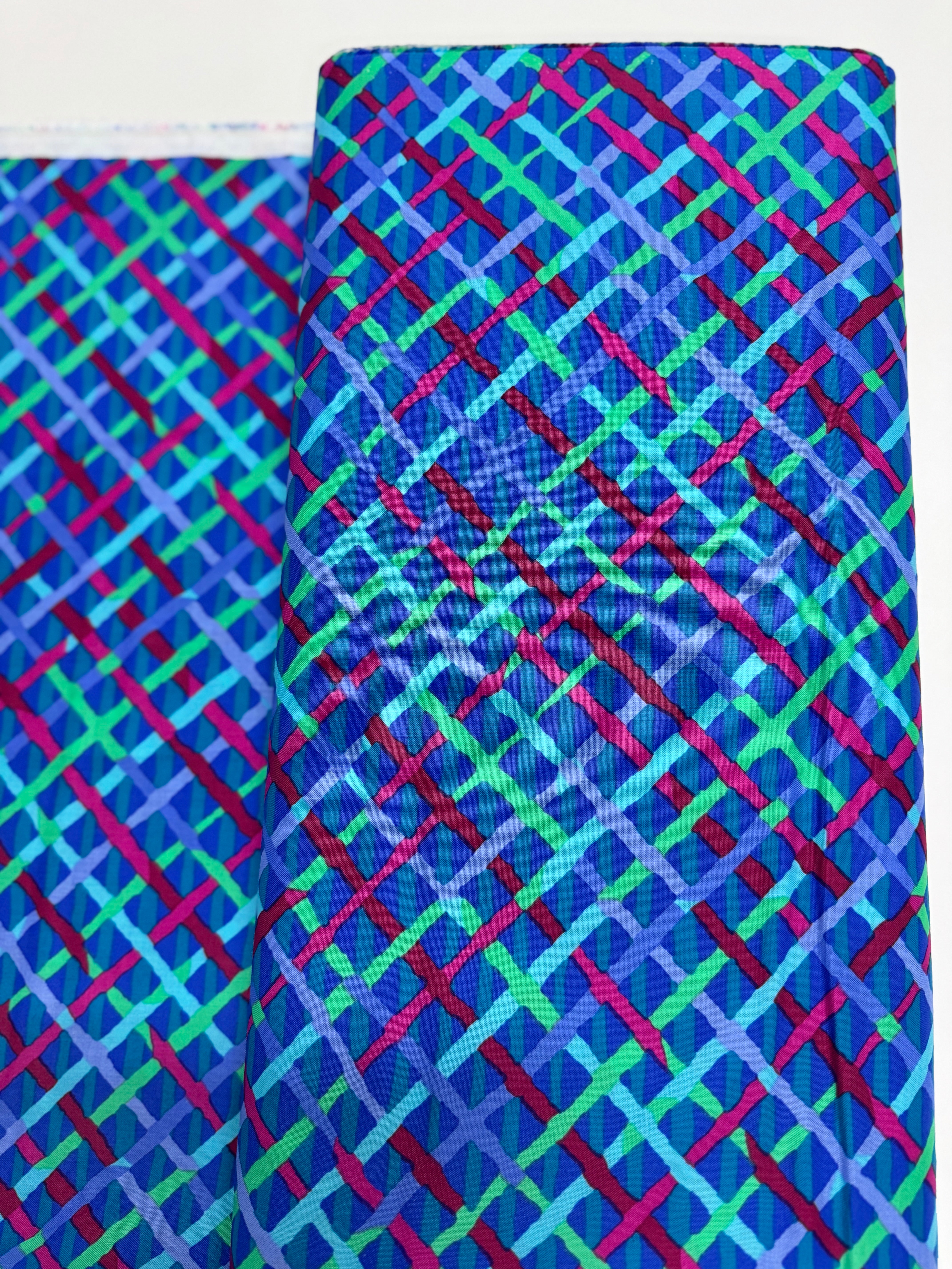 Mad Plaid Cobalt Fabric by Brandon Mably – Blue plaid cotton from Free Spirit