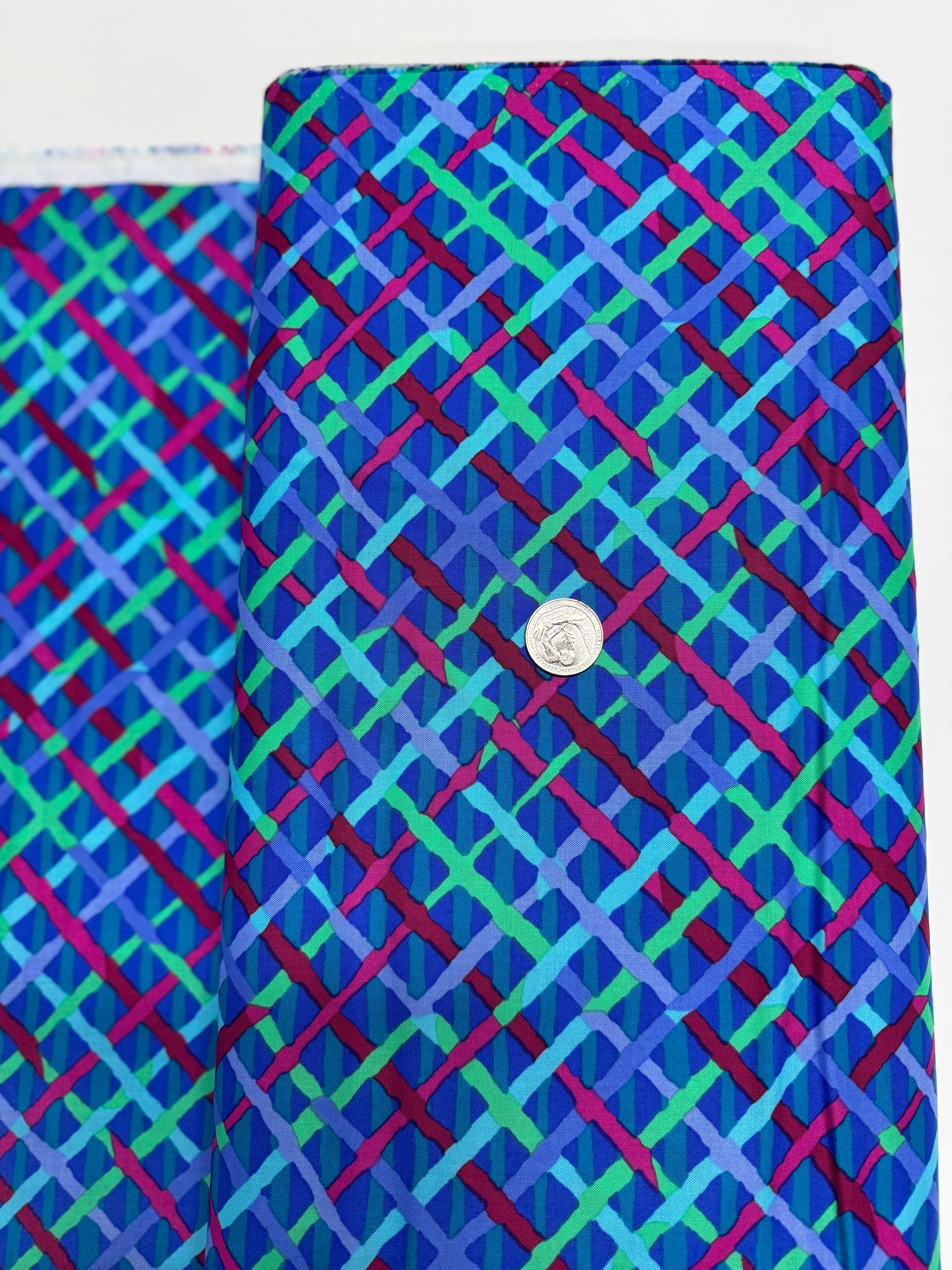 Mad Plaid Cobalt Fabric by Brandon Mably – Blue plaid cotton from Free Spirit