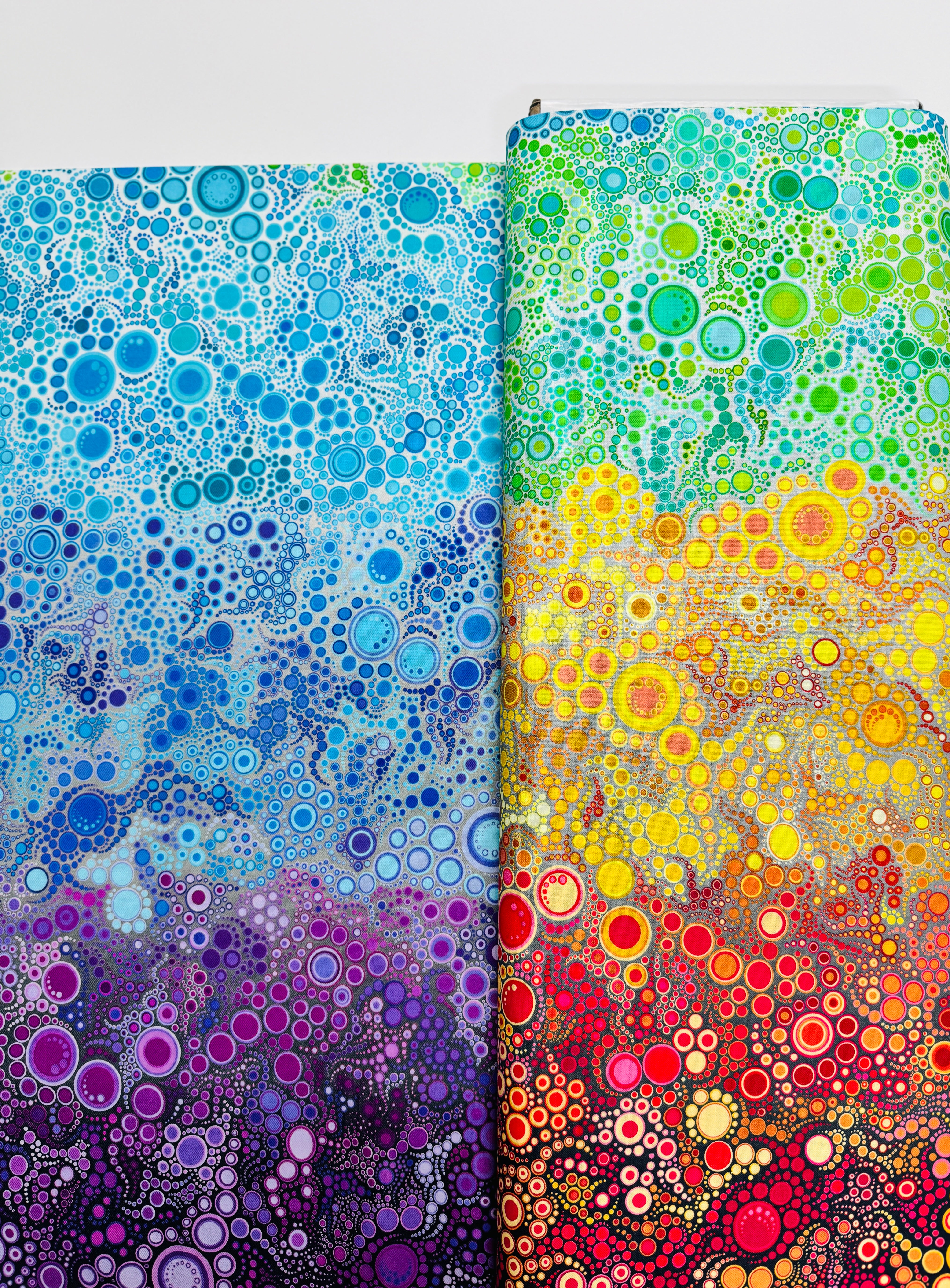 Effervescence Adventure colorful bubble digital print fabric by Amelia Caruso for Robert Kaufman