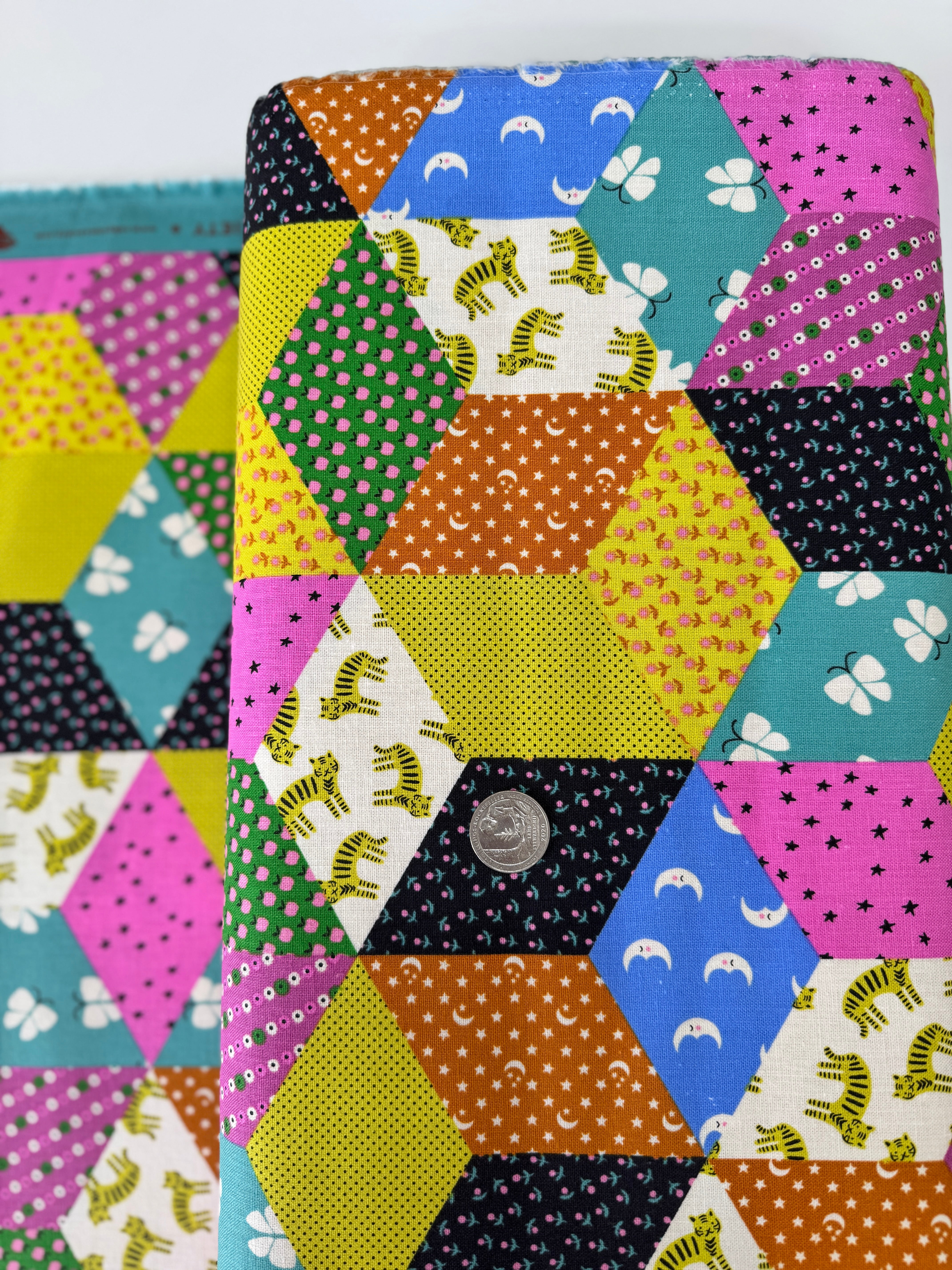 Ooh Lucky Lucky Citron cotton canvas by Ruby Star Society – Alexia Abegg – bold typography motifs in bright citron and charcoal tones.