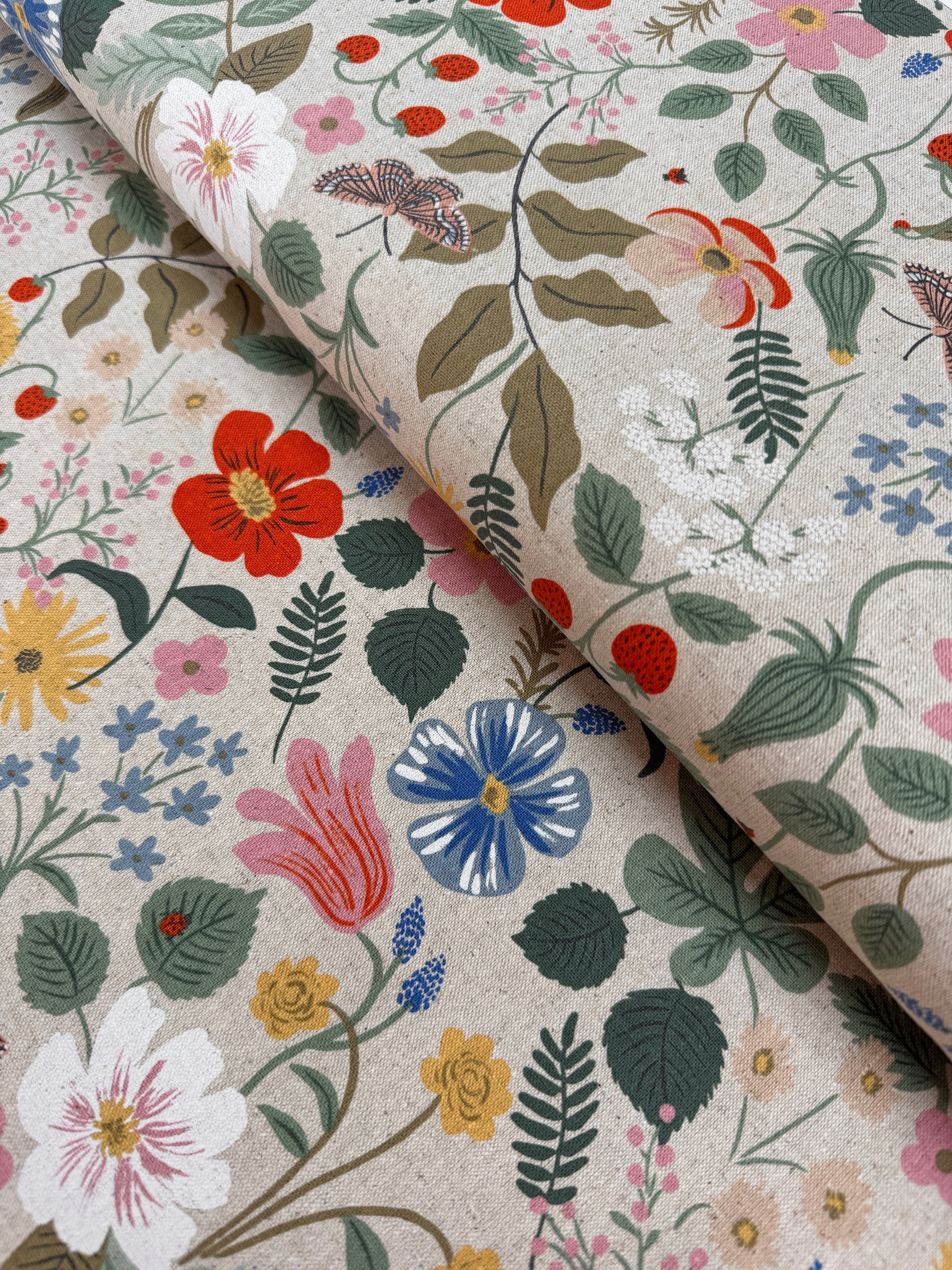 Strawberry Fields - Linen Unbleached Canvas - Remnant